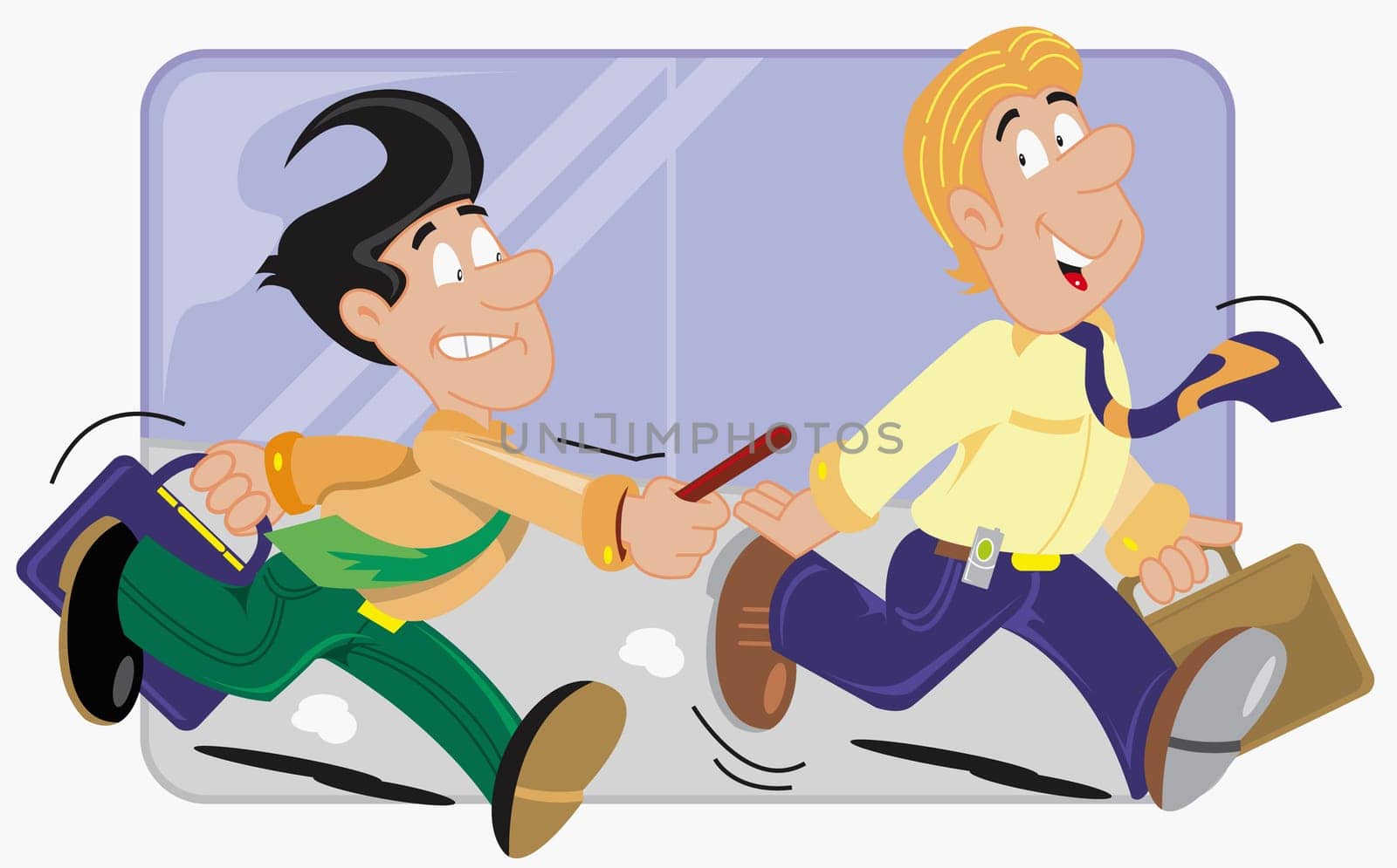 Businessman passing a baton to colleague