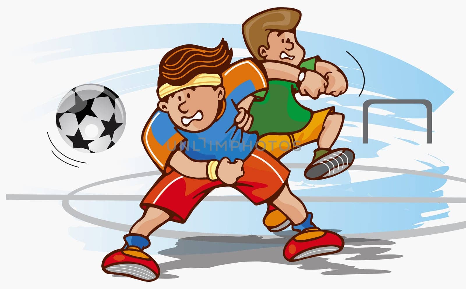 Two boys playing soccer