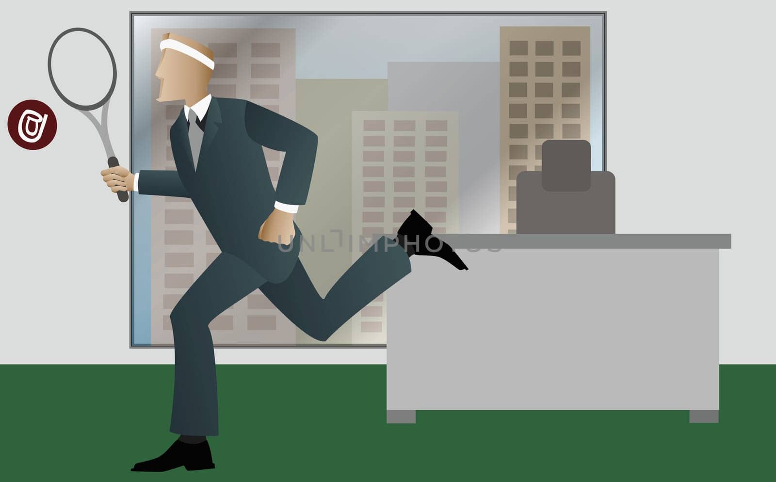 Businessman playing tennis in an office