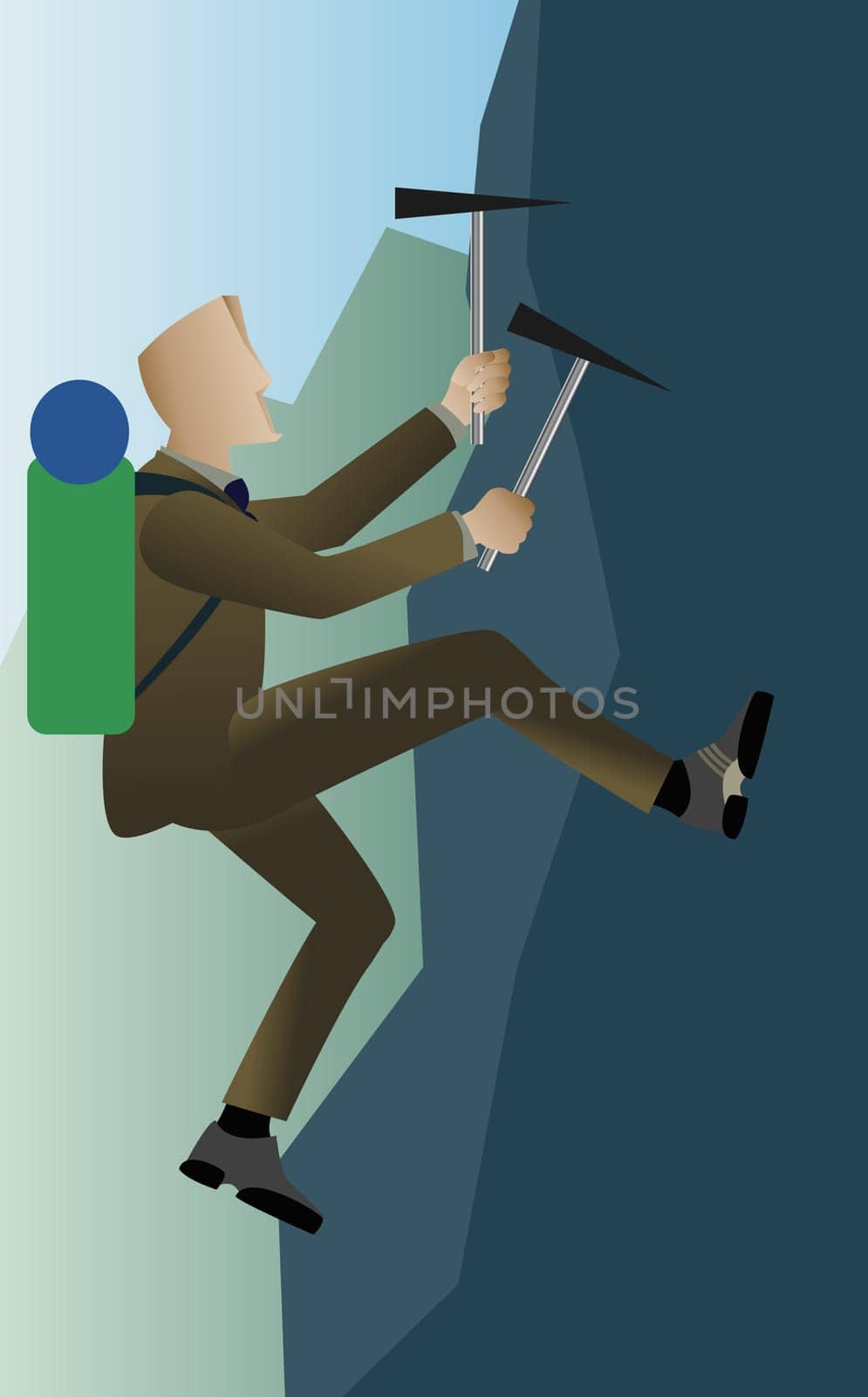 Businessman ice climbing
