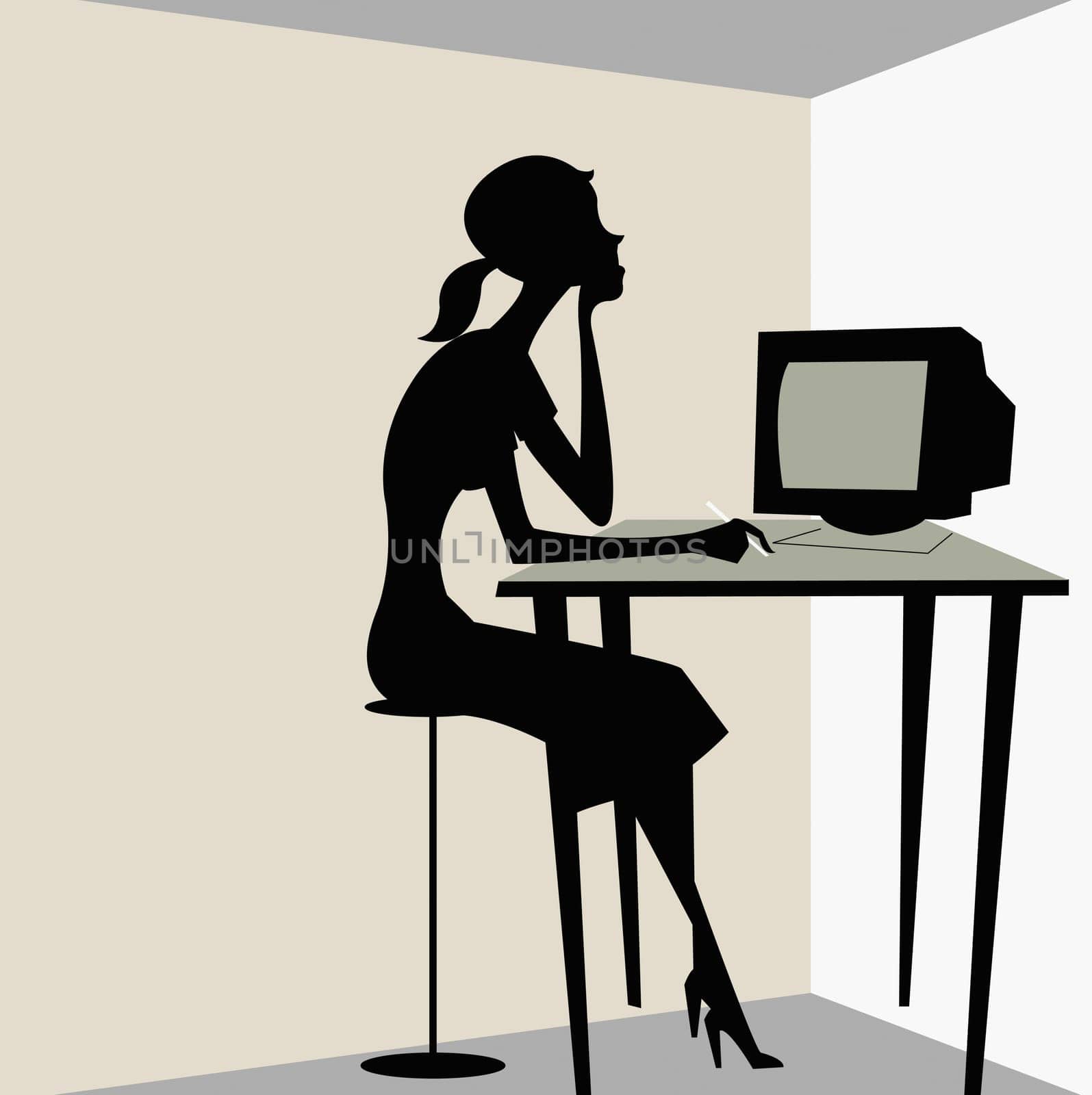 Woman sitting in front of a computer monitor
