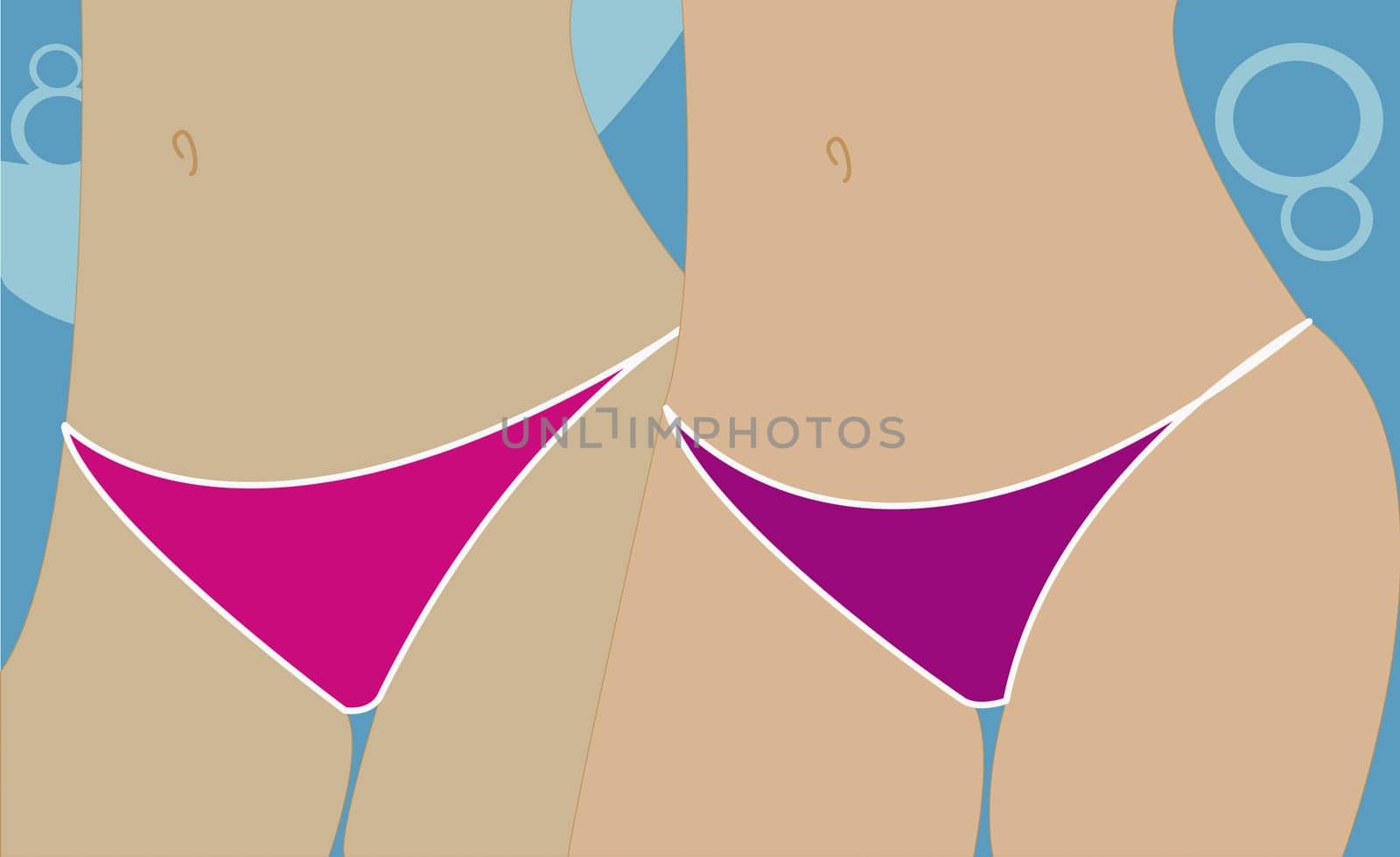 Mid section view of two women in bikini bottoms