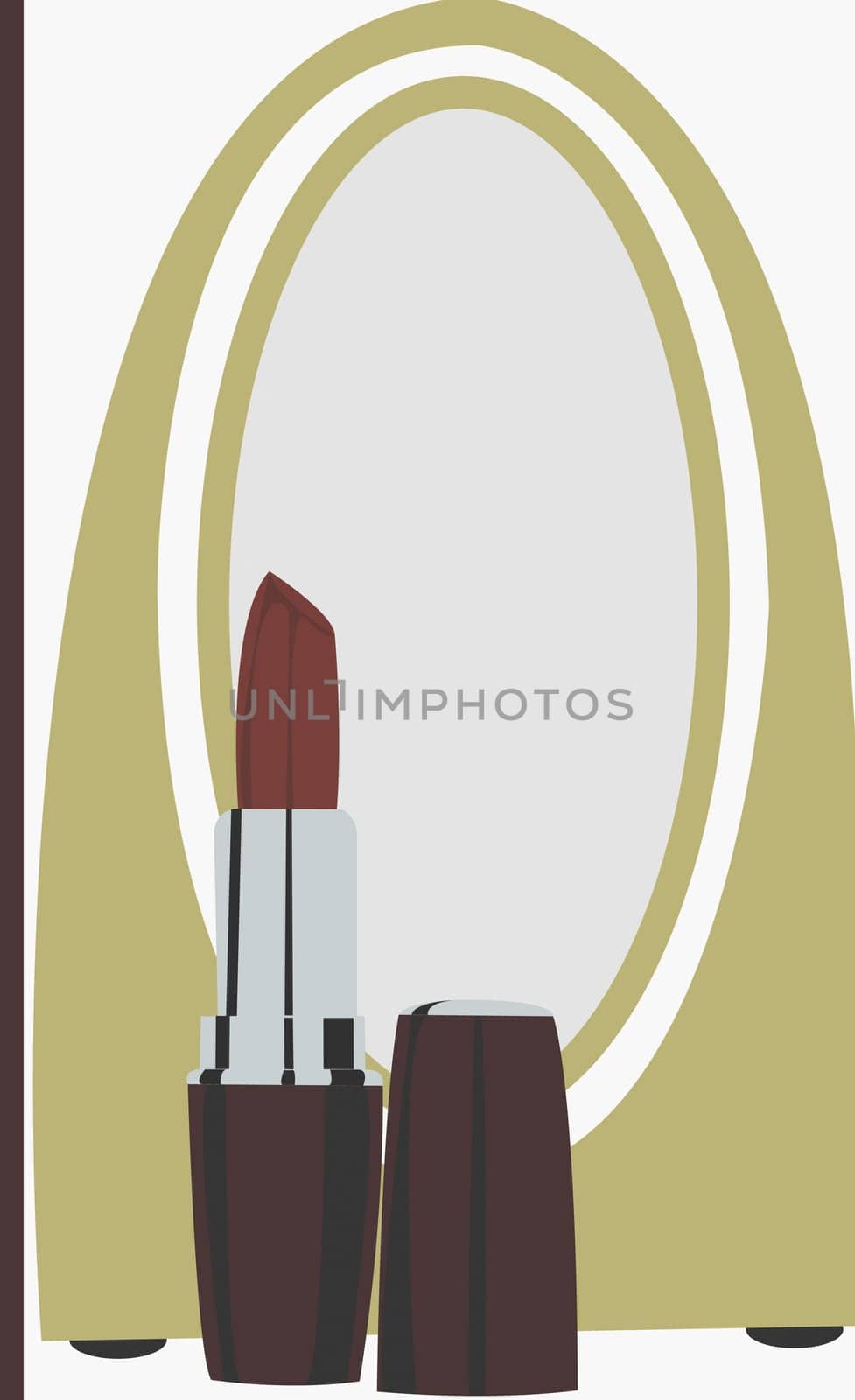 Close-up of a lipstick in front of a mirror