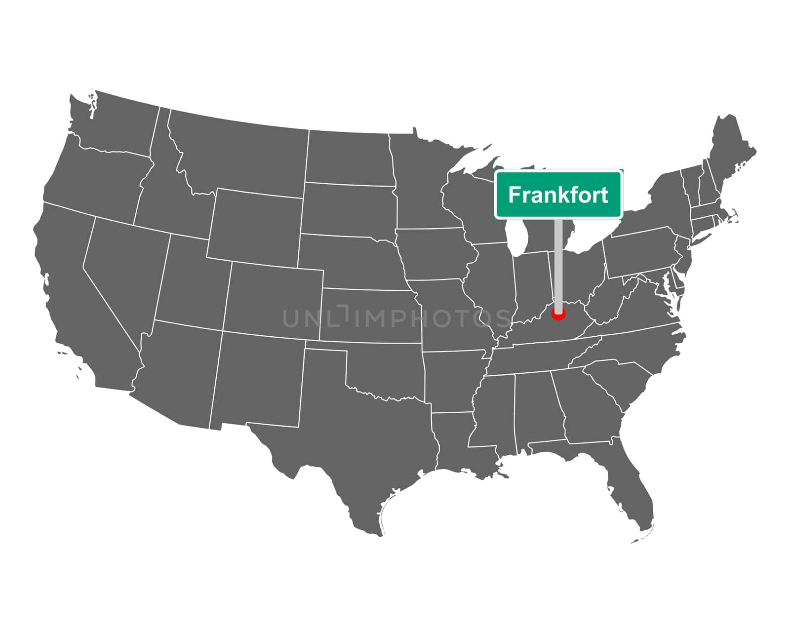 Frankfort city limit sign and map of USA