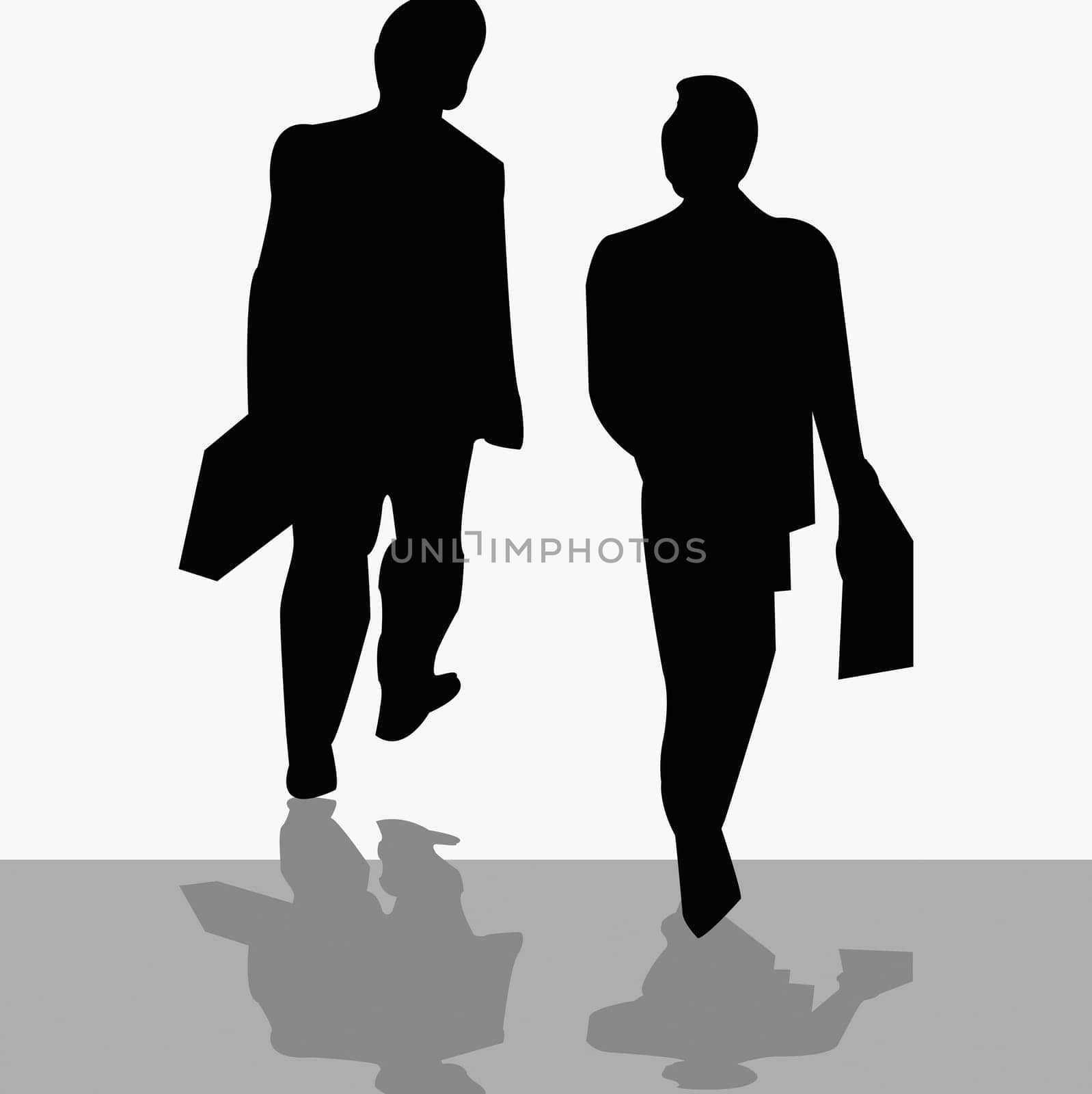 Rear view of two businessmen walking