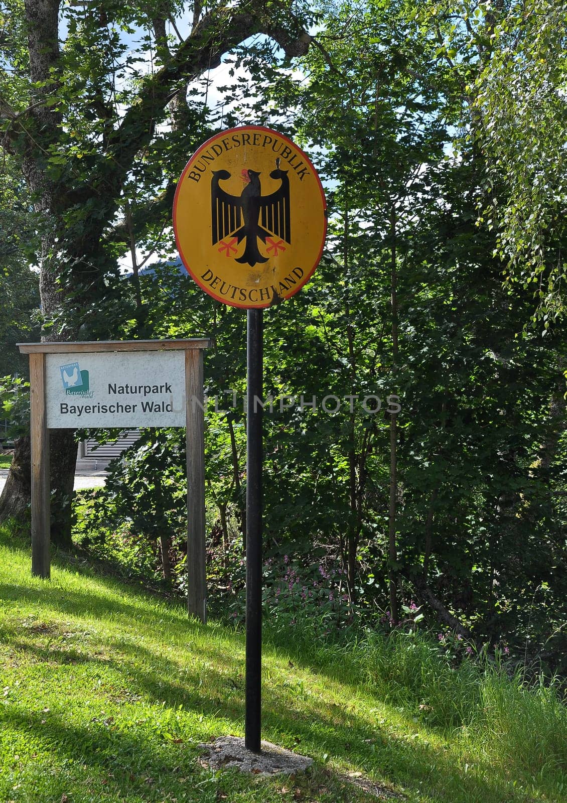Border sign Federal Republic of Germany in Bayerisch Eisenstein