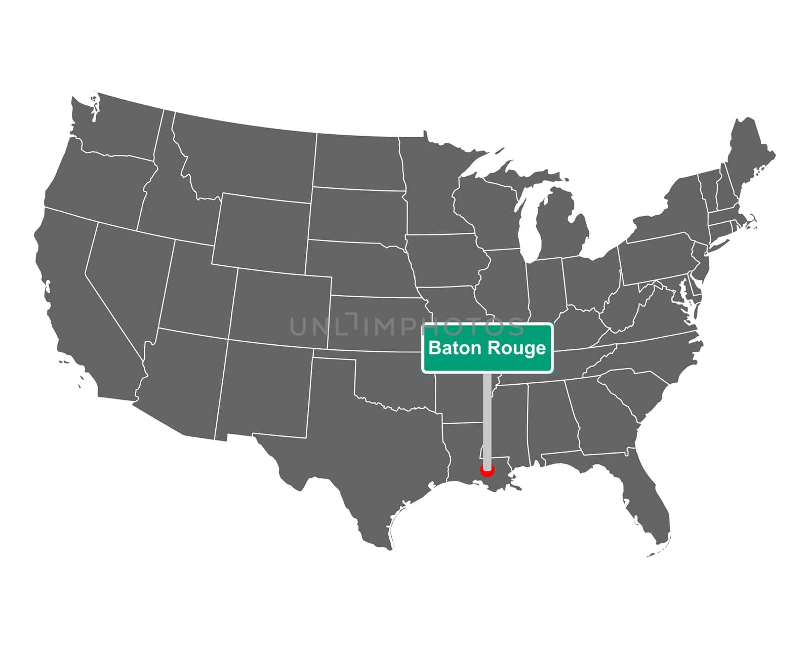 Baton Rouge city limit sign and map of USA