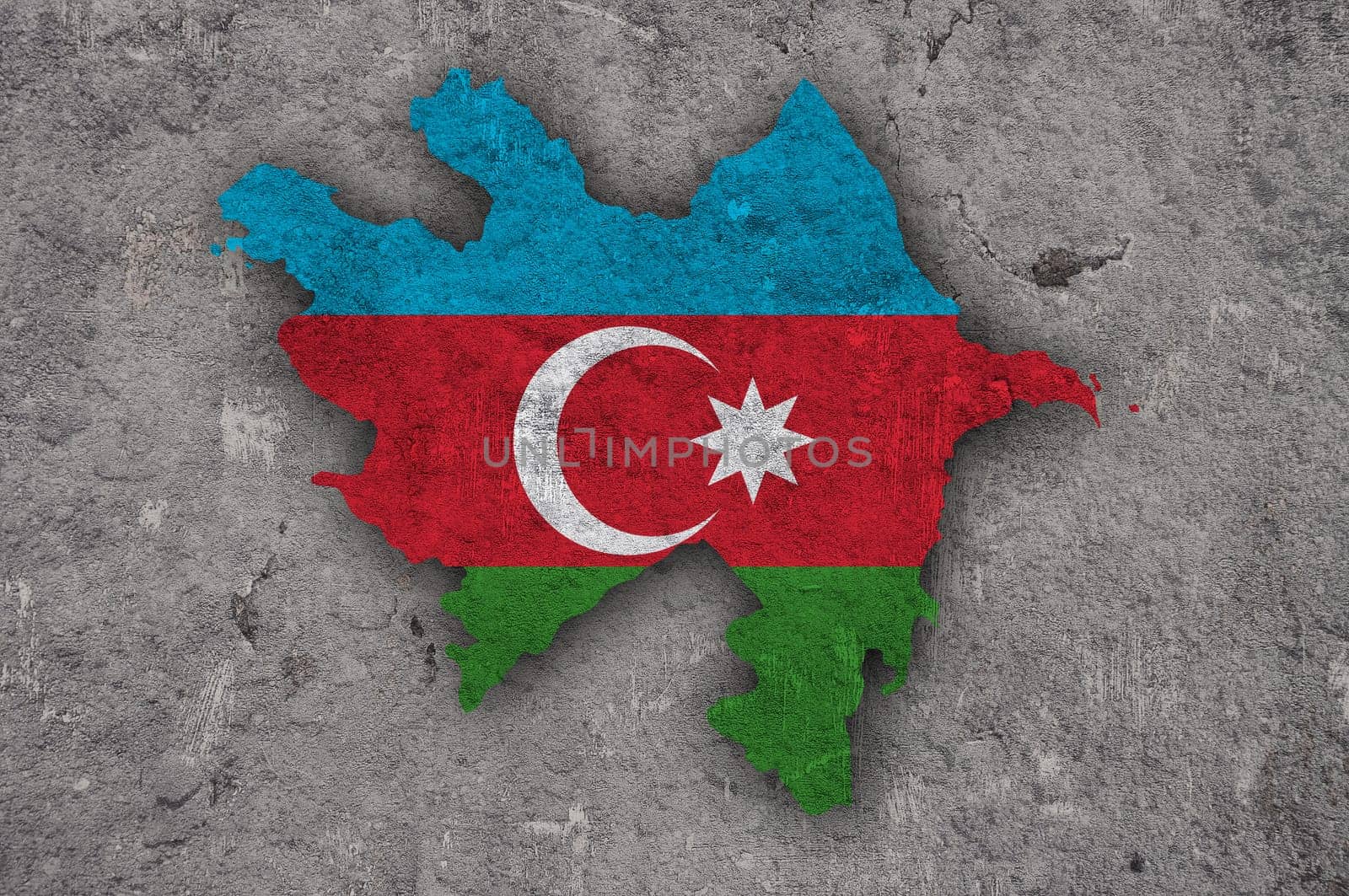 Map and flag of Azerbaijan on weathered concrete
