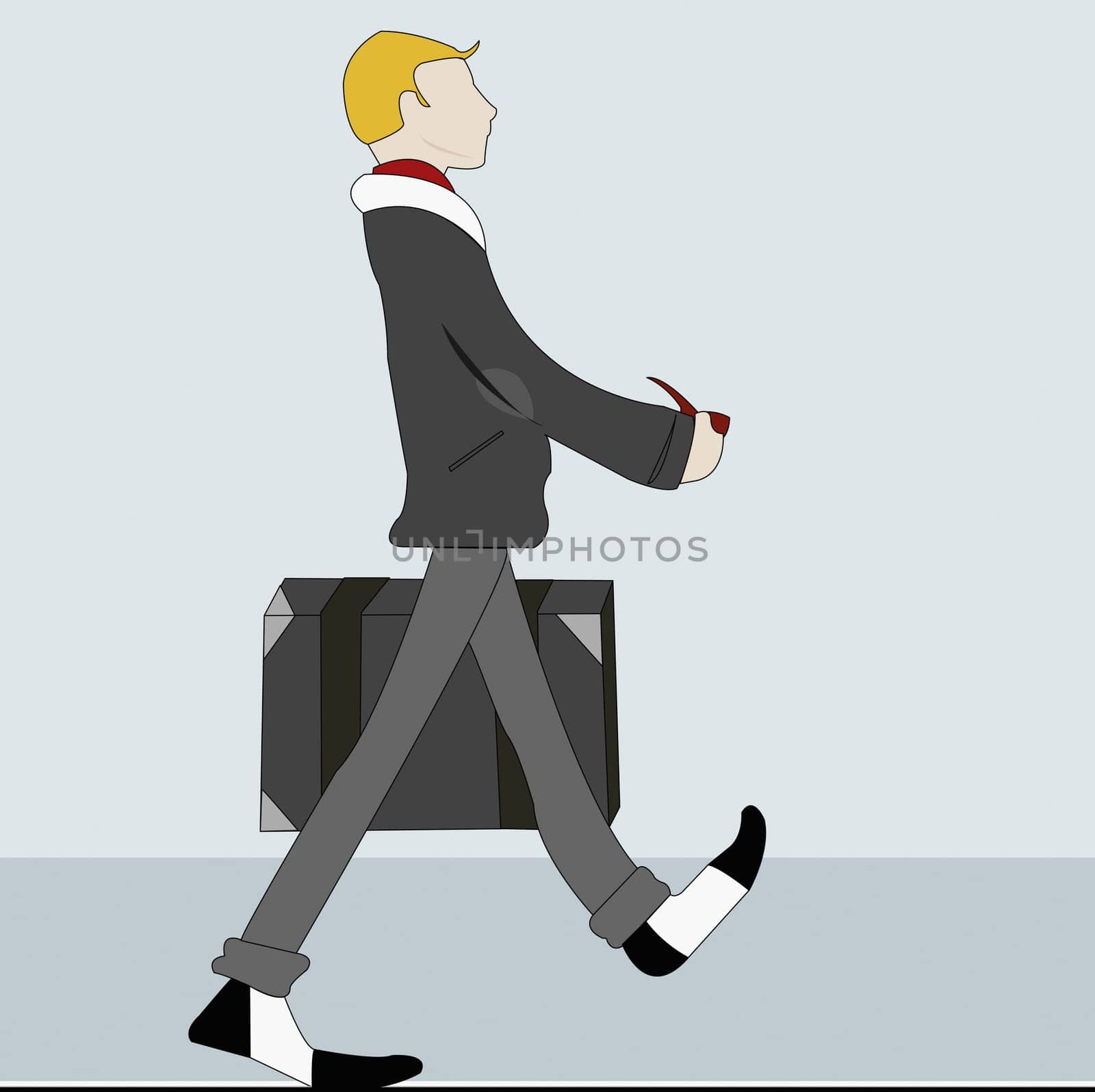 Young man walking with a suitcase