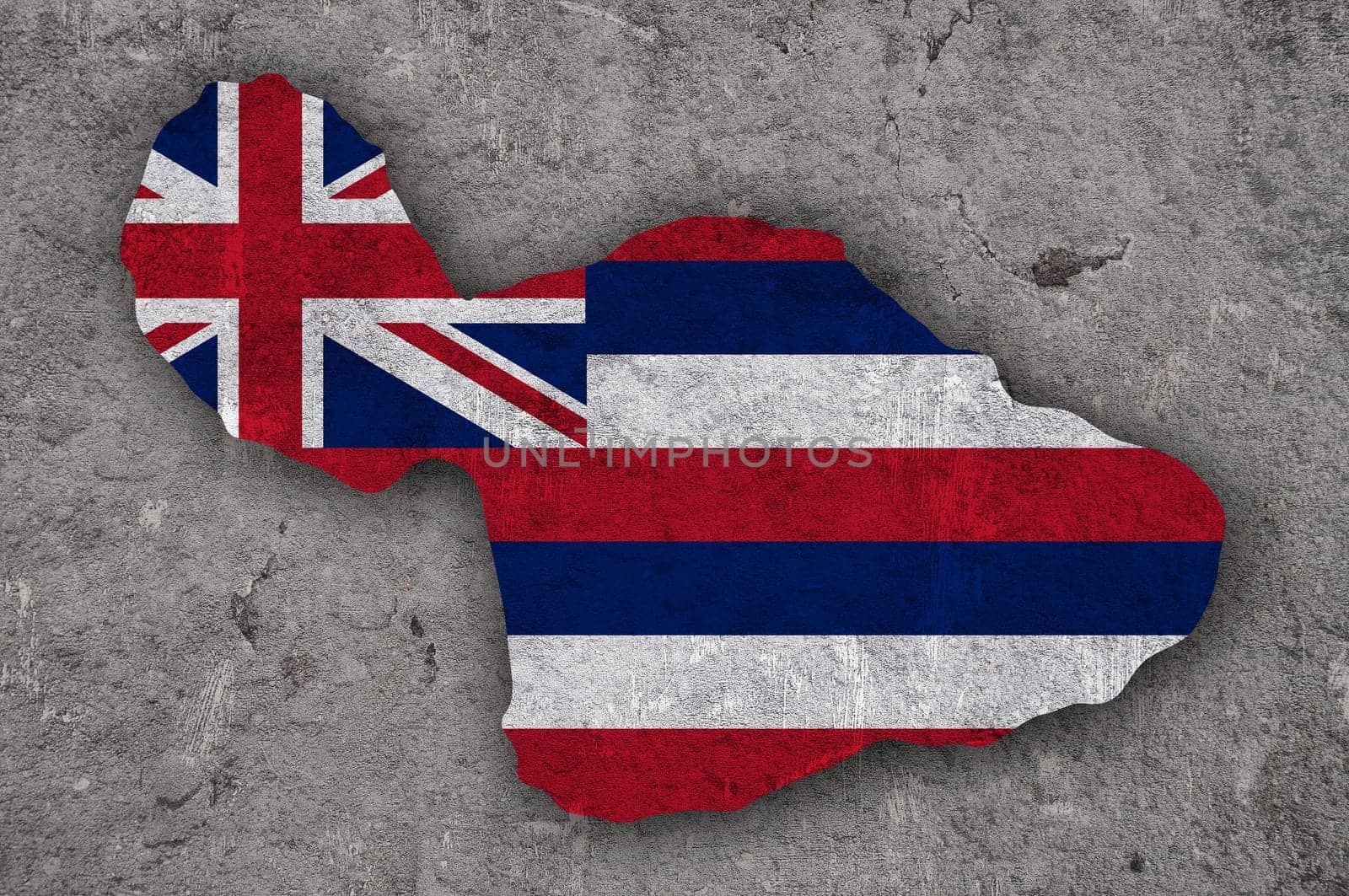 Map and flag of Maui on weathered concrete