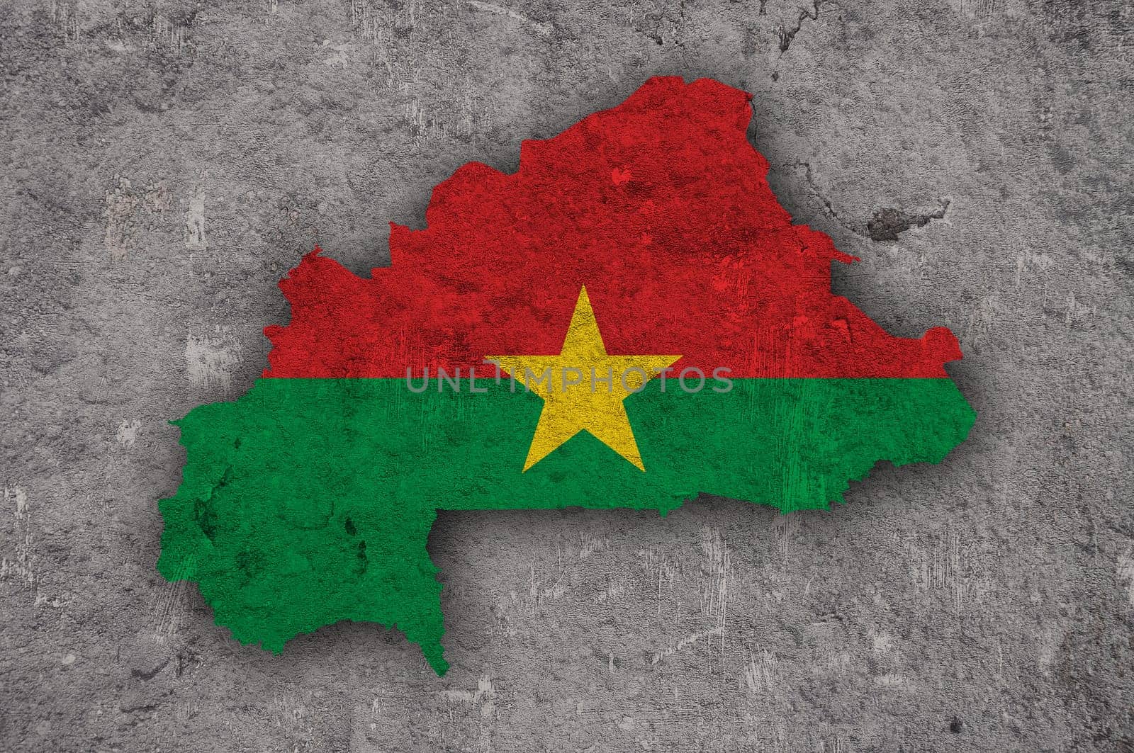 Map and flag of Burkina Faso on weathered concrete
