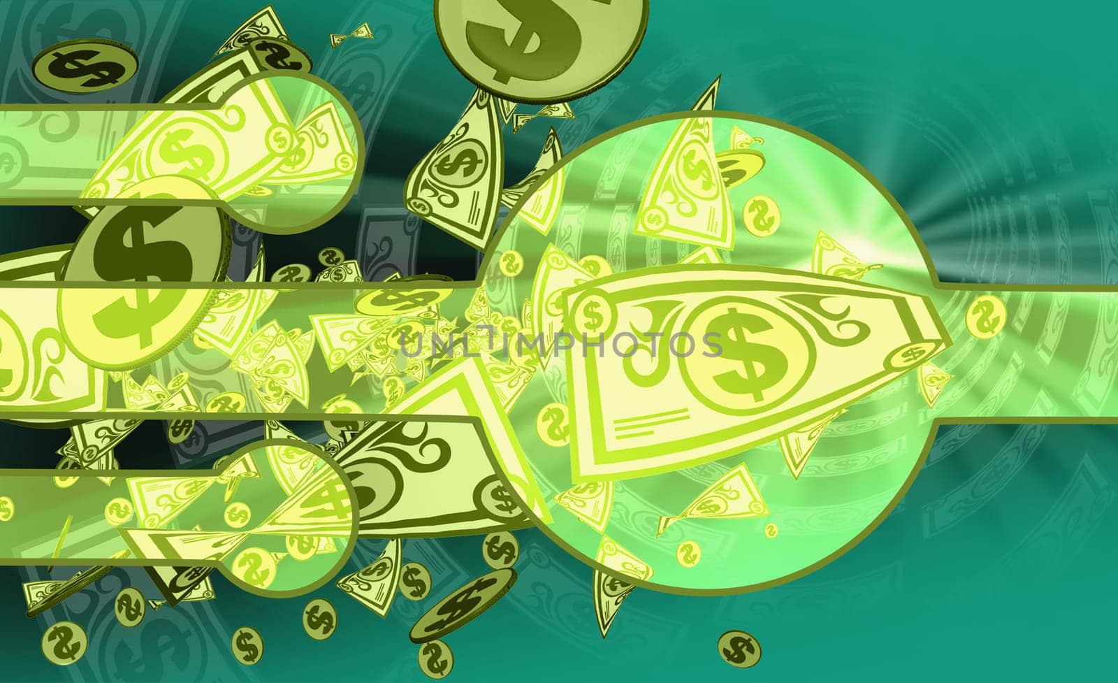Paper currency with dollar signs