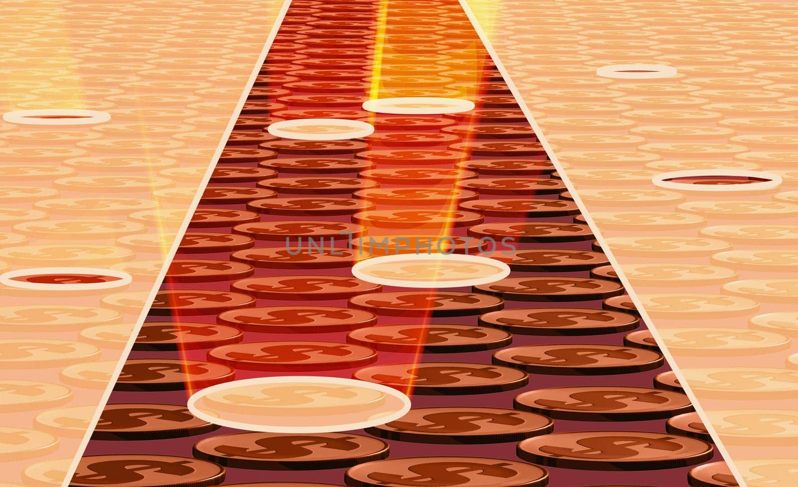 Dollar coins arranged in cylindrical shape