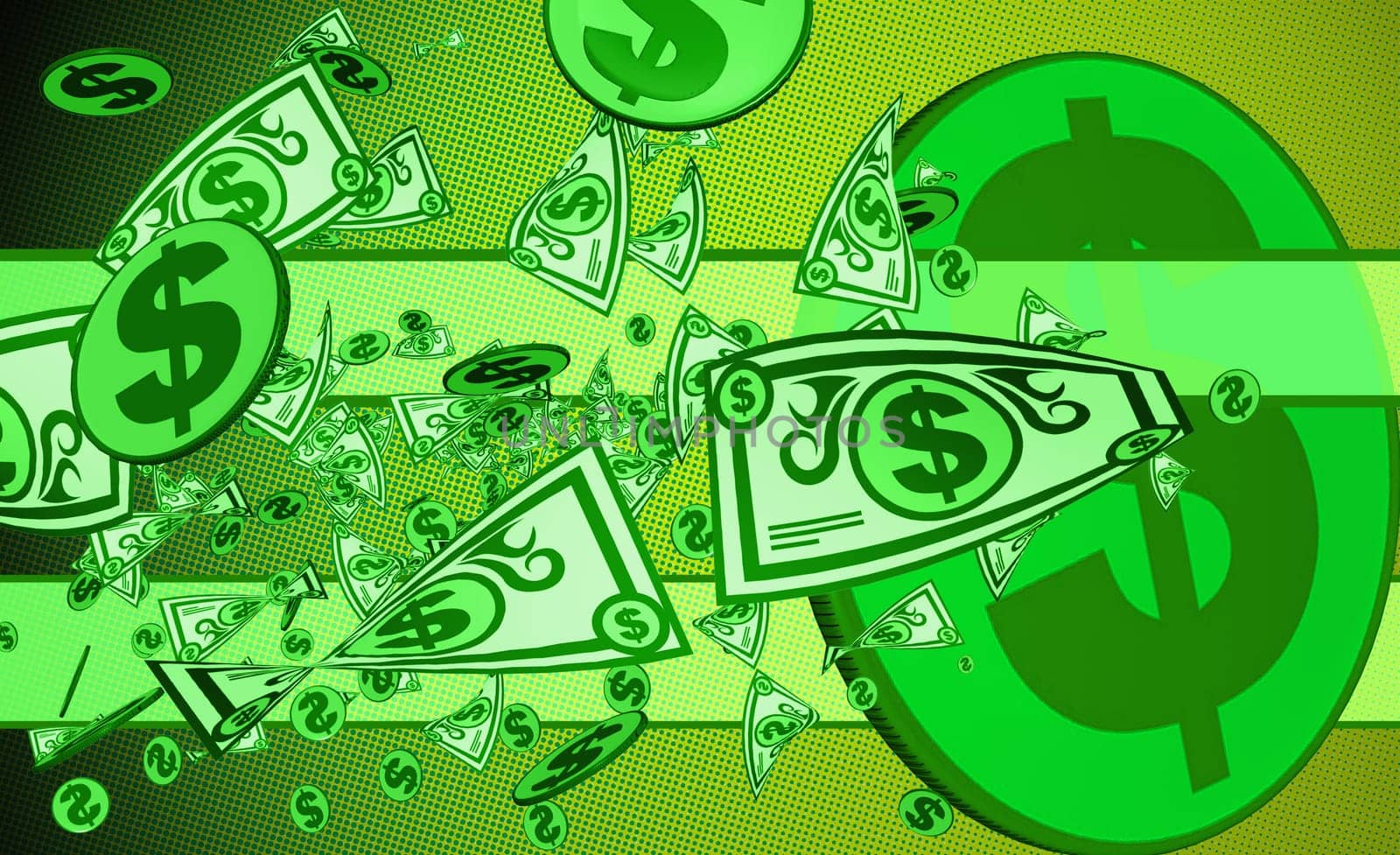 Dollar coins in a spiral pattern