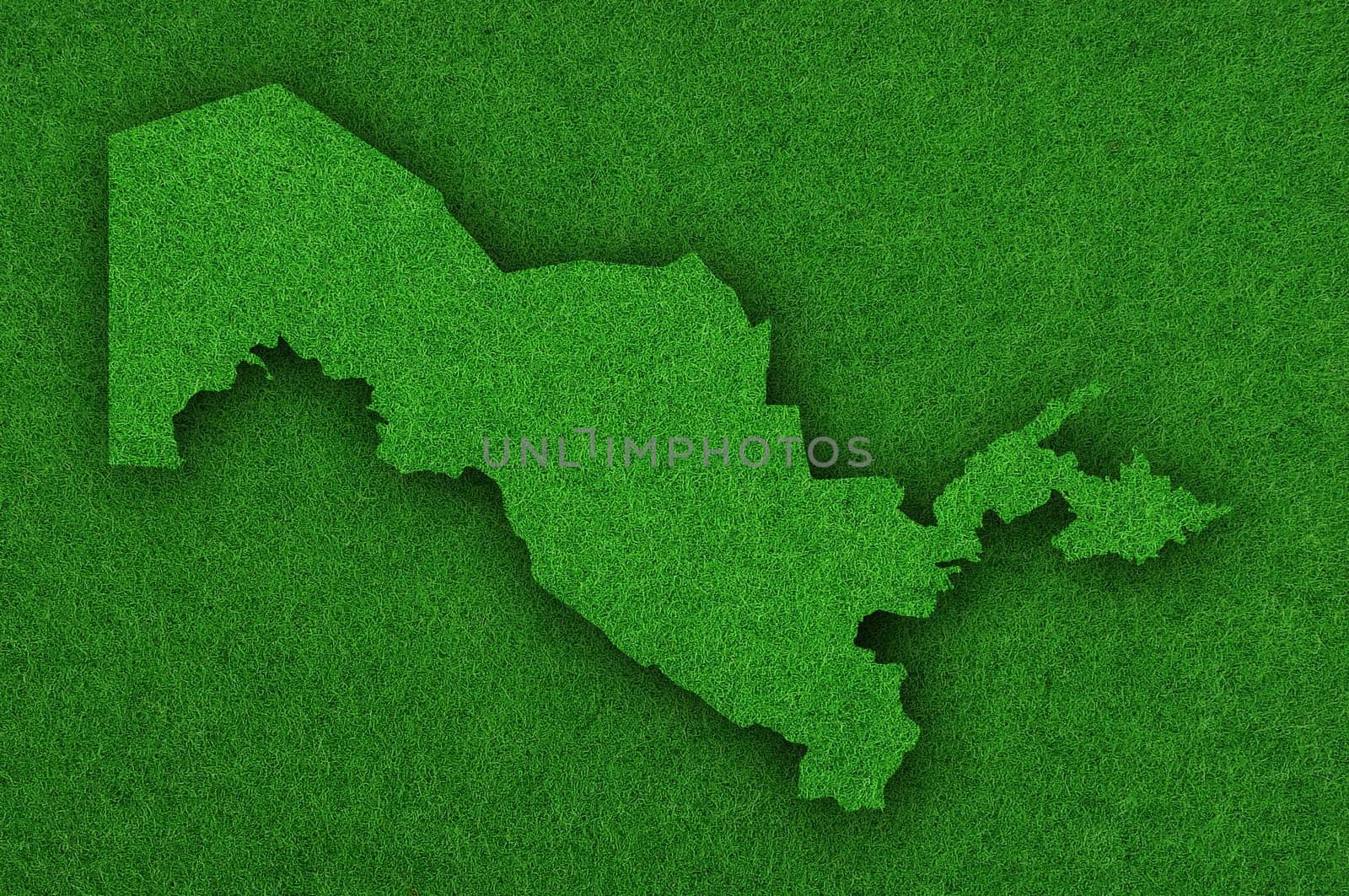Map of Uzbekistan on green felt