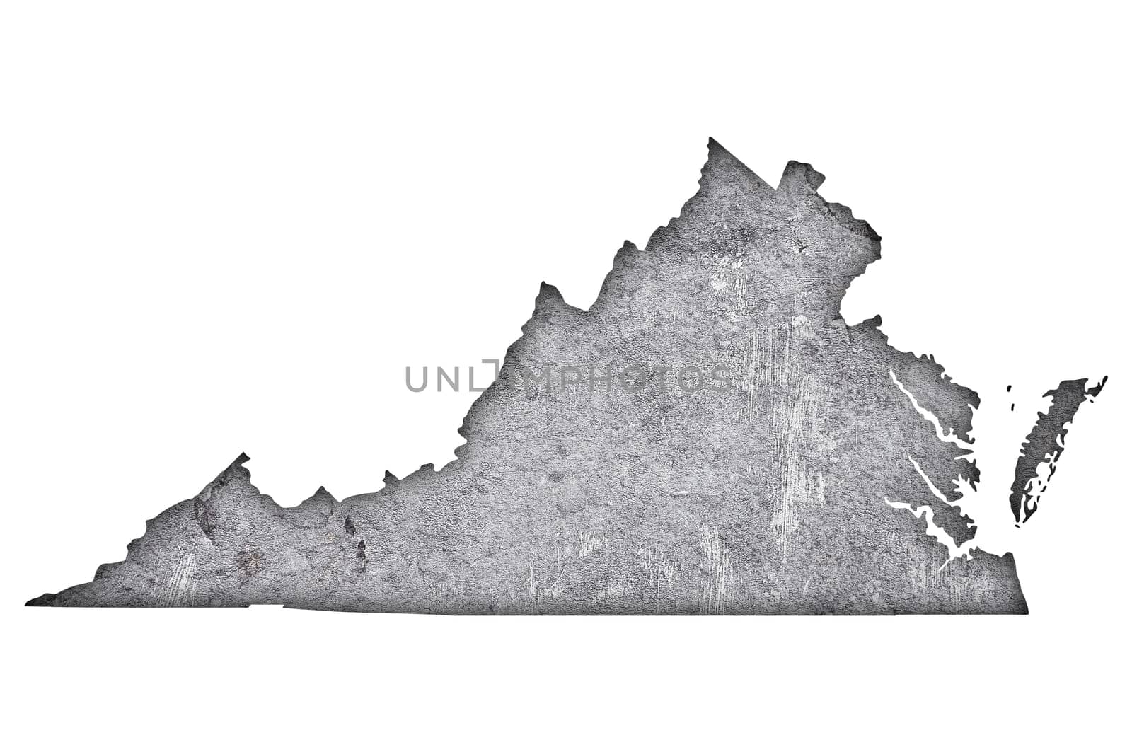 Map of Virginia on weathered concrete