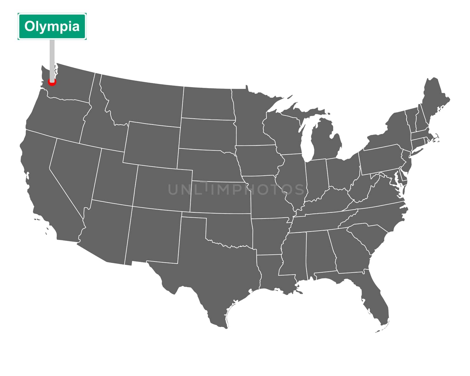 Olympia city limit sign and map of USA