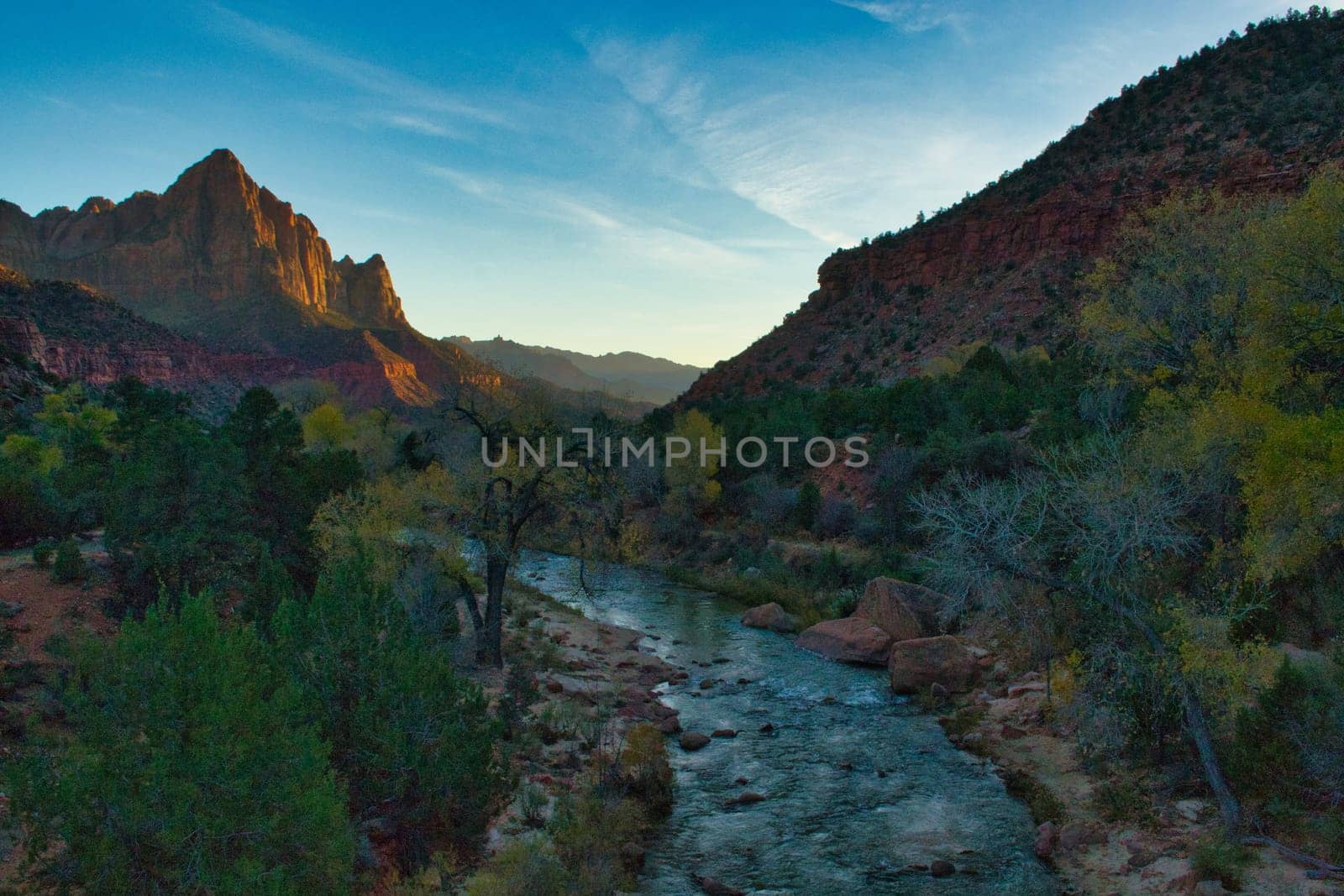 Zion national park in Utah, United States, at Watchman viewpoint. Travel and Tourism.