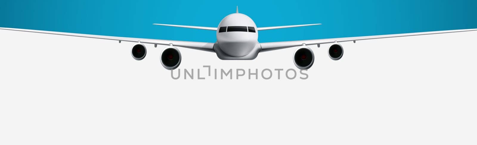 Realistic model of a civil aircraft on a white and blue background - Vector illustration