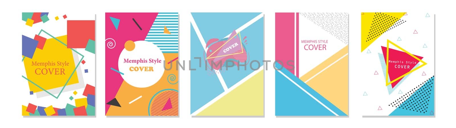 Set of Memphis Style Covers. Flat Vector Illustrations for Background, Brochures, Posters and Banners Template