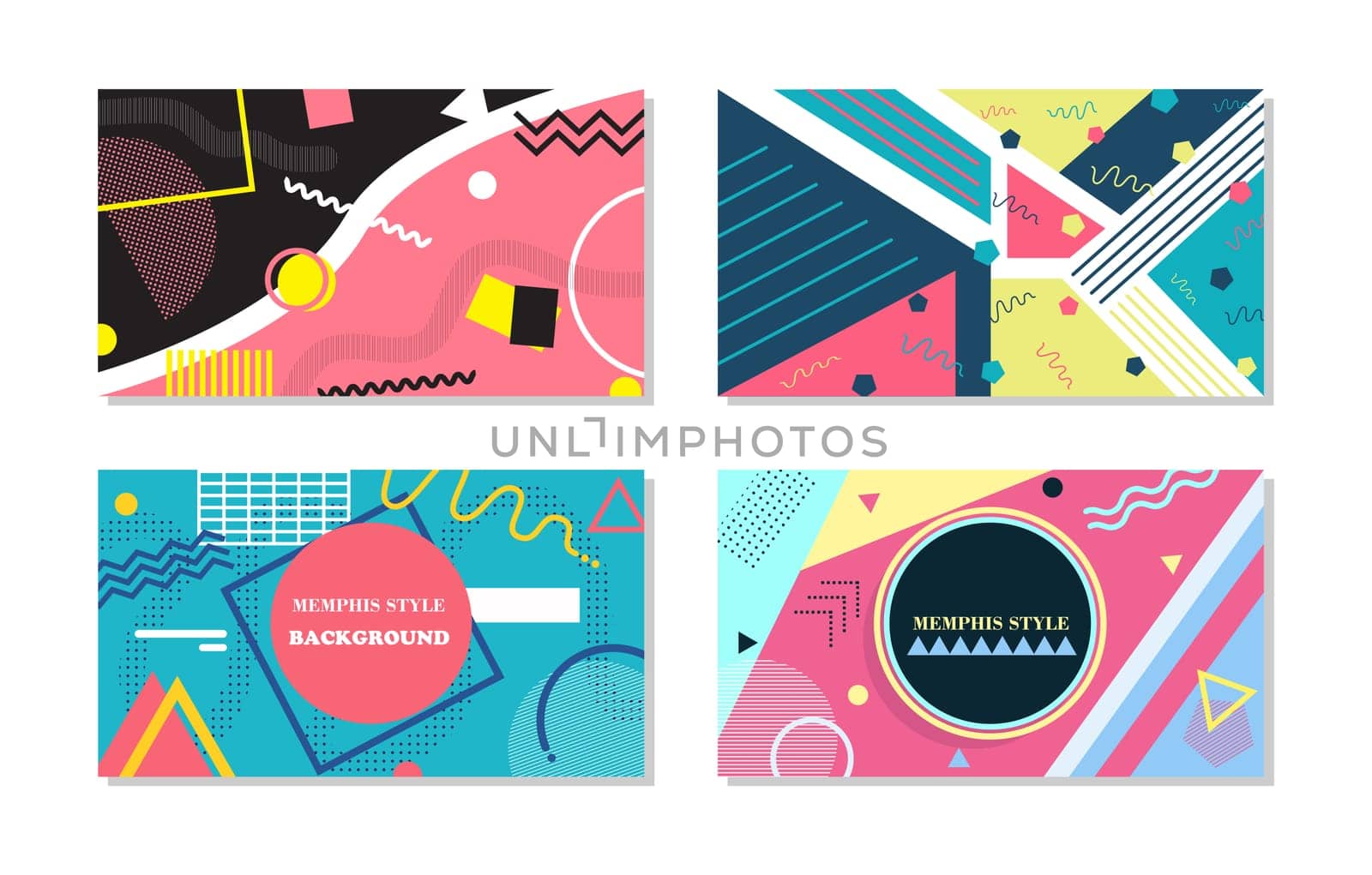Set of Memphis Style Covers. Flat Vector Illustrations for Background, Brochures, Posters and Banners Template