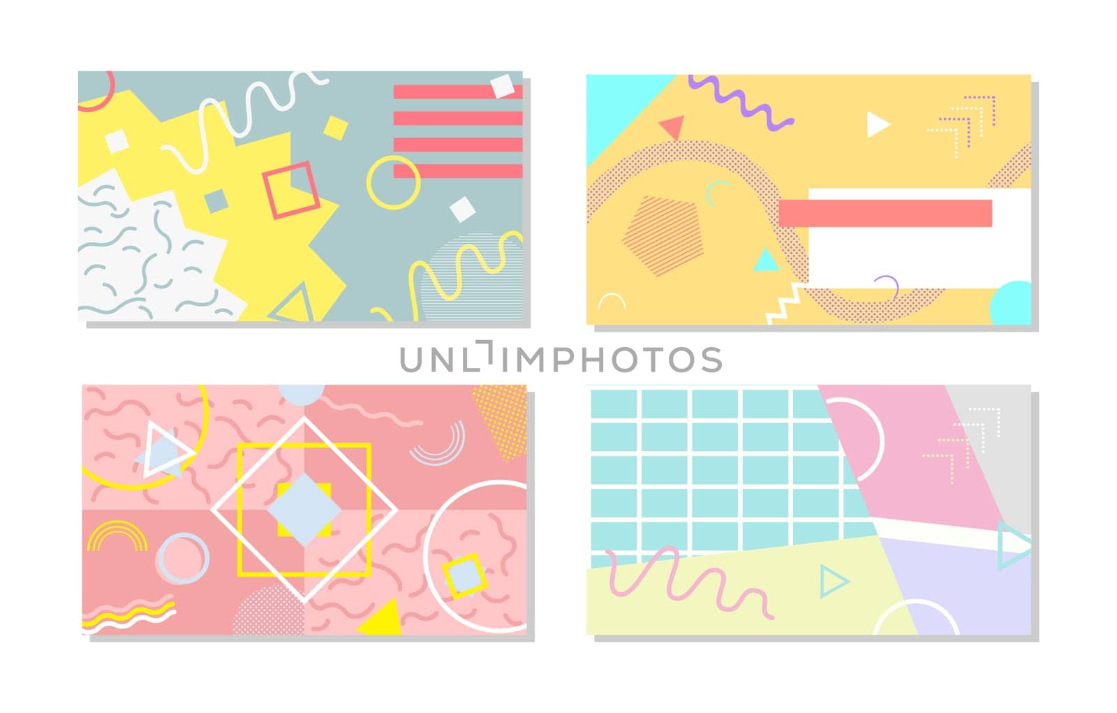 Set of Memphis Style Covers. Flat Vector Illustrations for Background, Brochures, Posters and Banners Template