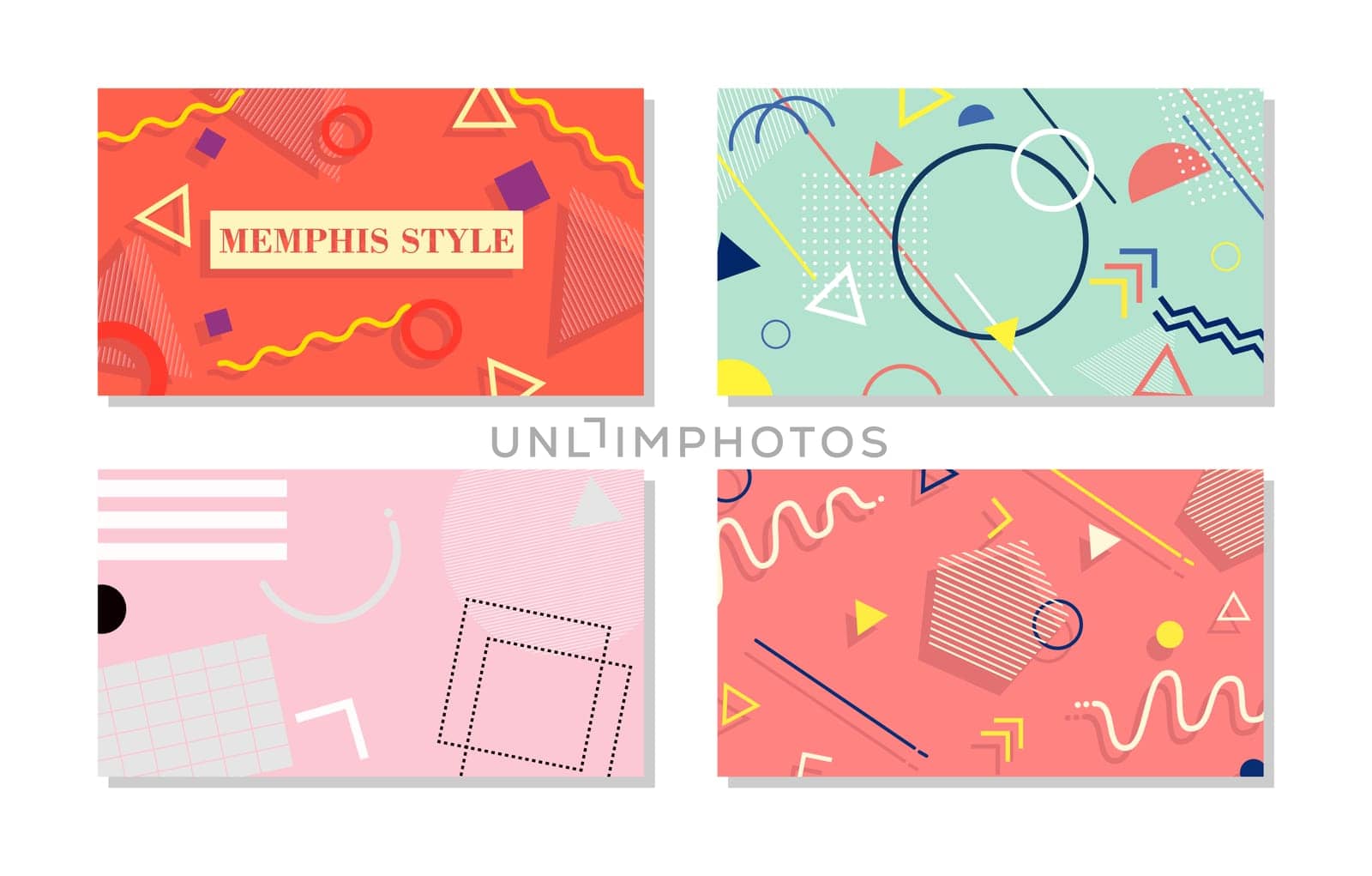 Set of Memphis Style Covers. Flat Vector Illustrations for Background, Brochures, Posters and Banners Template