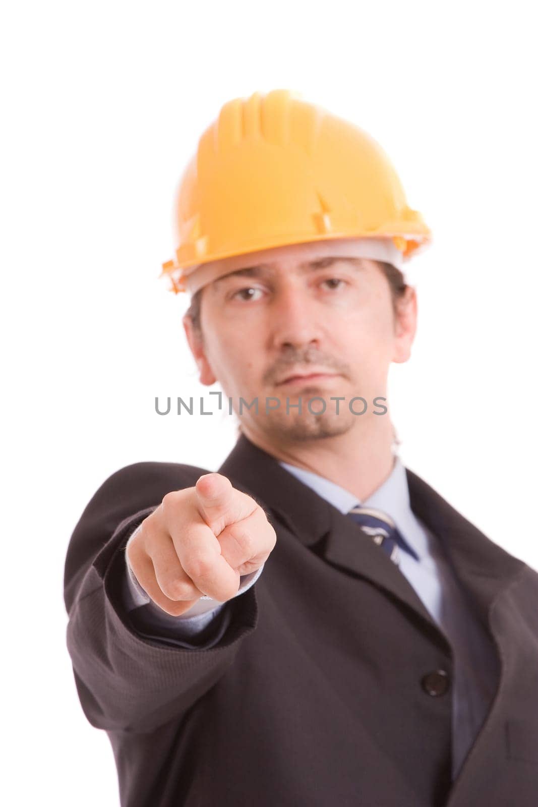 Business man, pointing forward - focus on finger