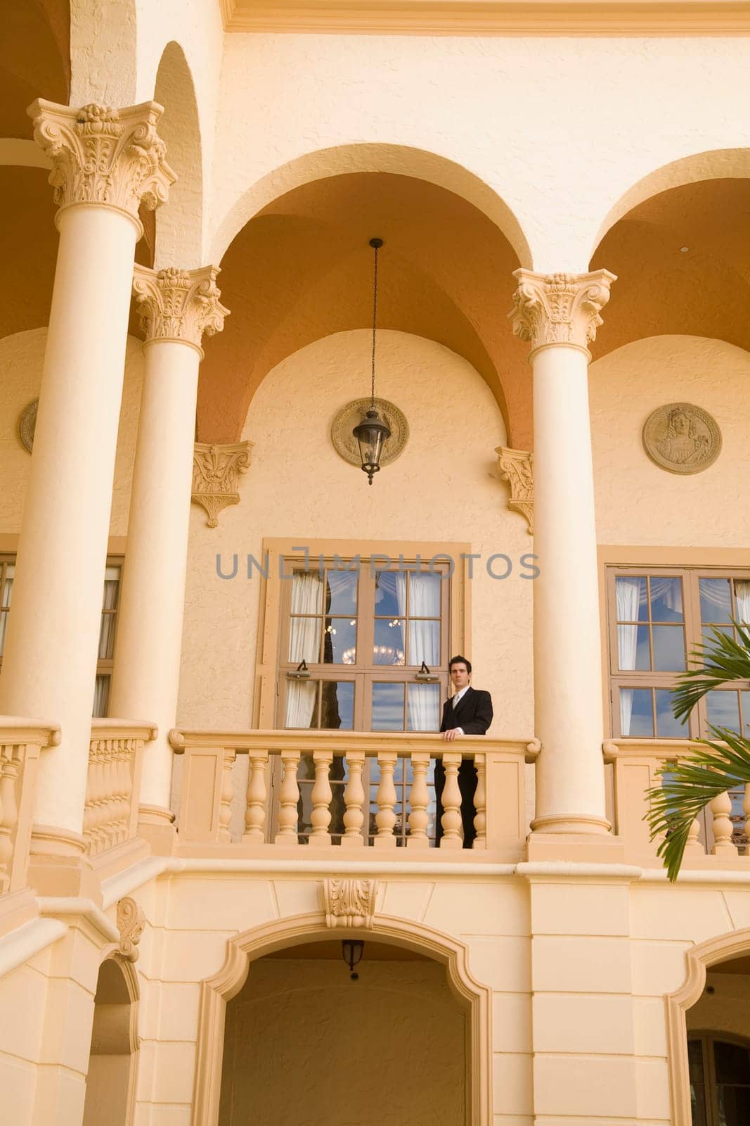 Businessman standing in the balcony, Biltmore Hotel, Coral Gables, Florida, USA