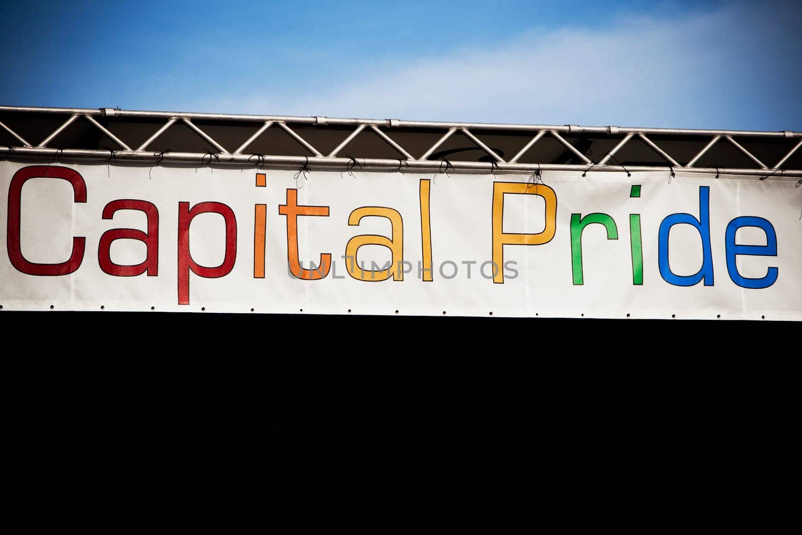 Low angle view of an information signboard, Washington DC, USA