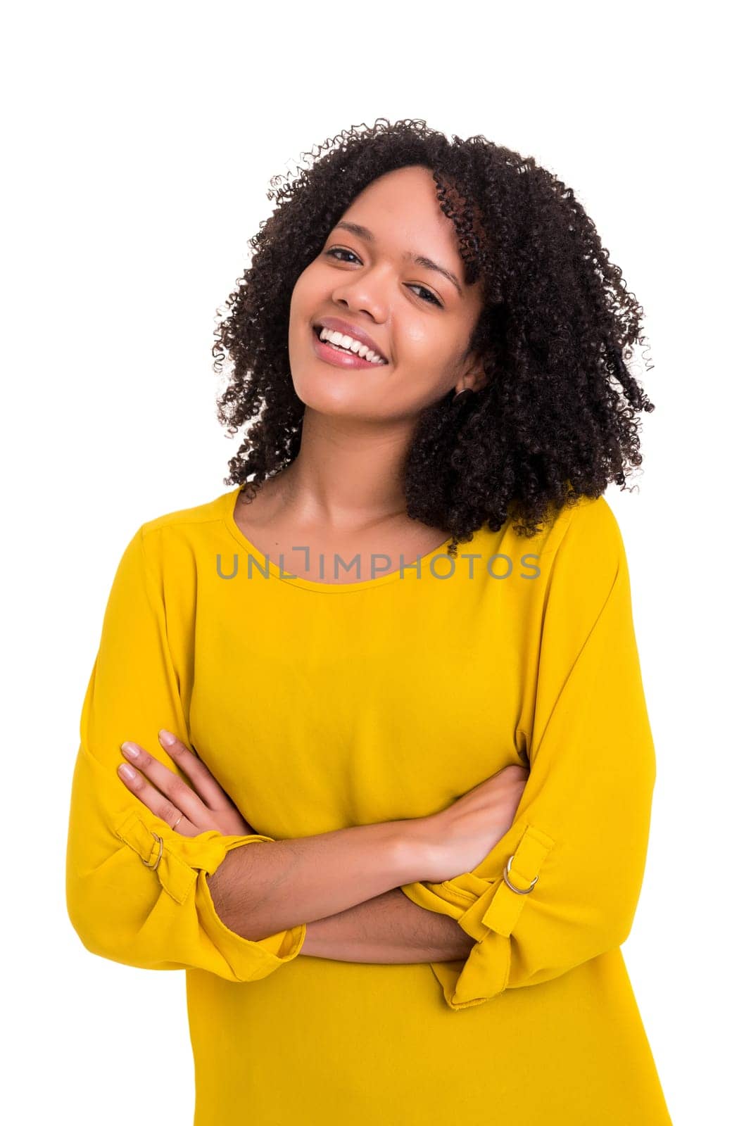 Beautiful young african woman posing isolated over white