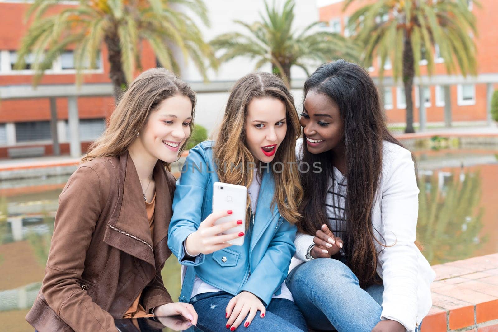 Group multi ethnic young students at the university campus