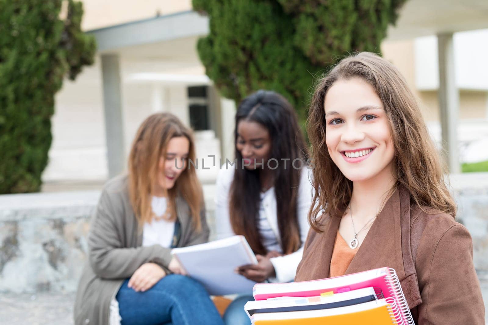Group multi ethnic young students at the university campus