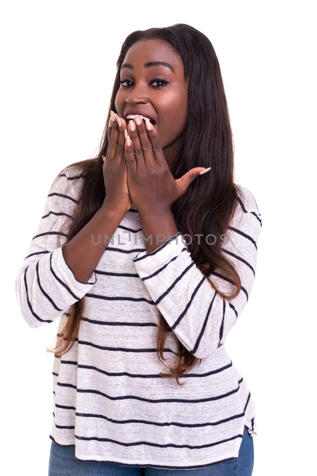 A very surprised business woman, isolated over a white background