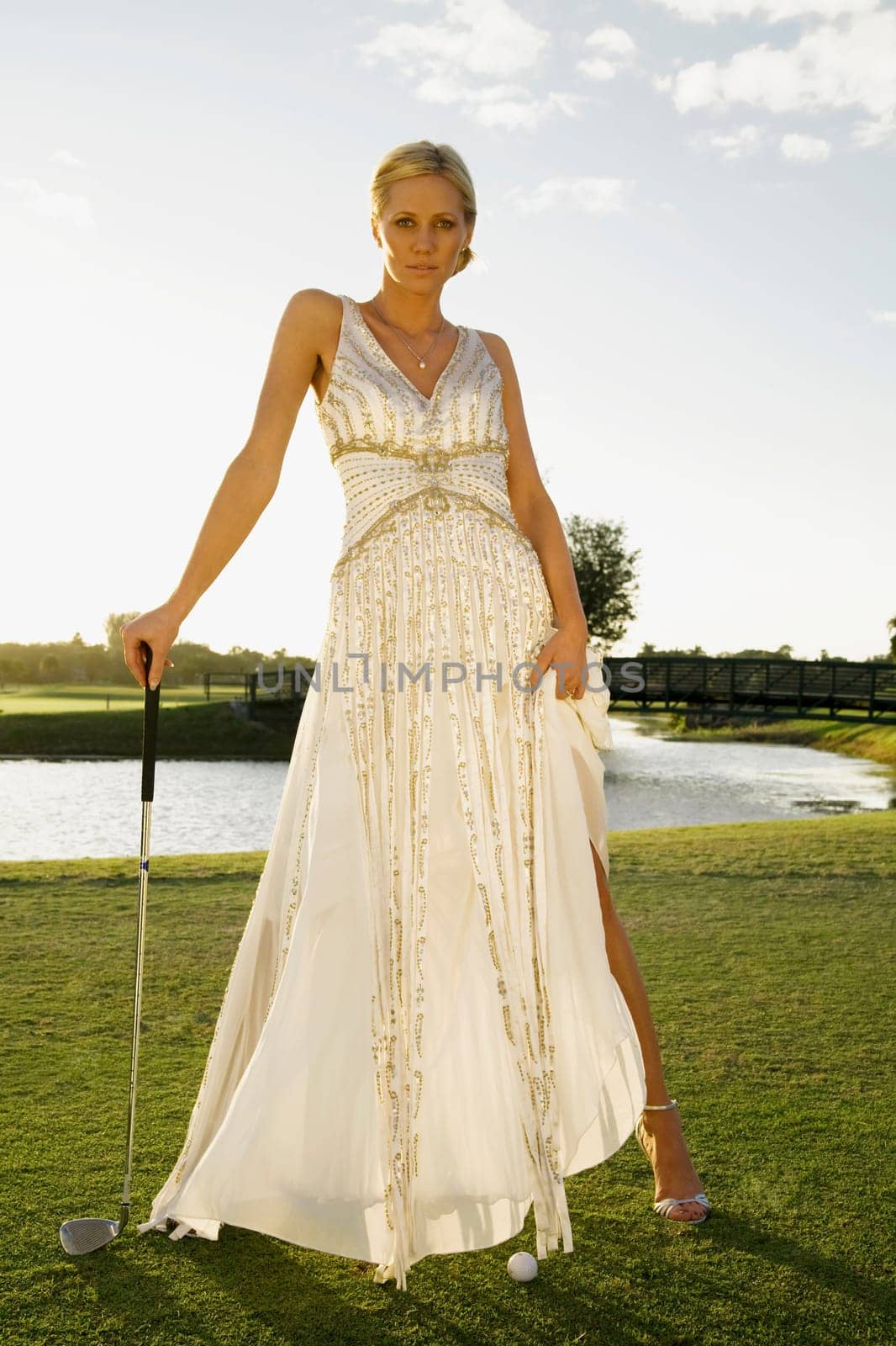 Bride standing in a golf course, Biltmore Golf Course, Coral Gables, Florida, USA