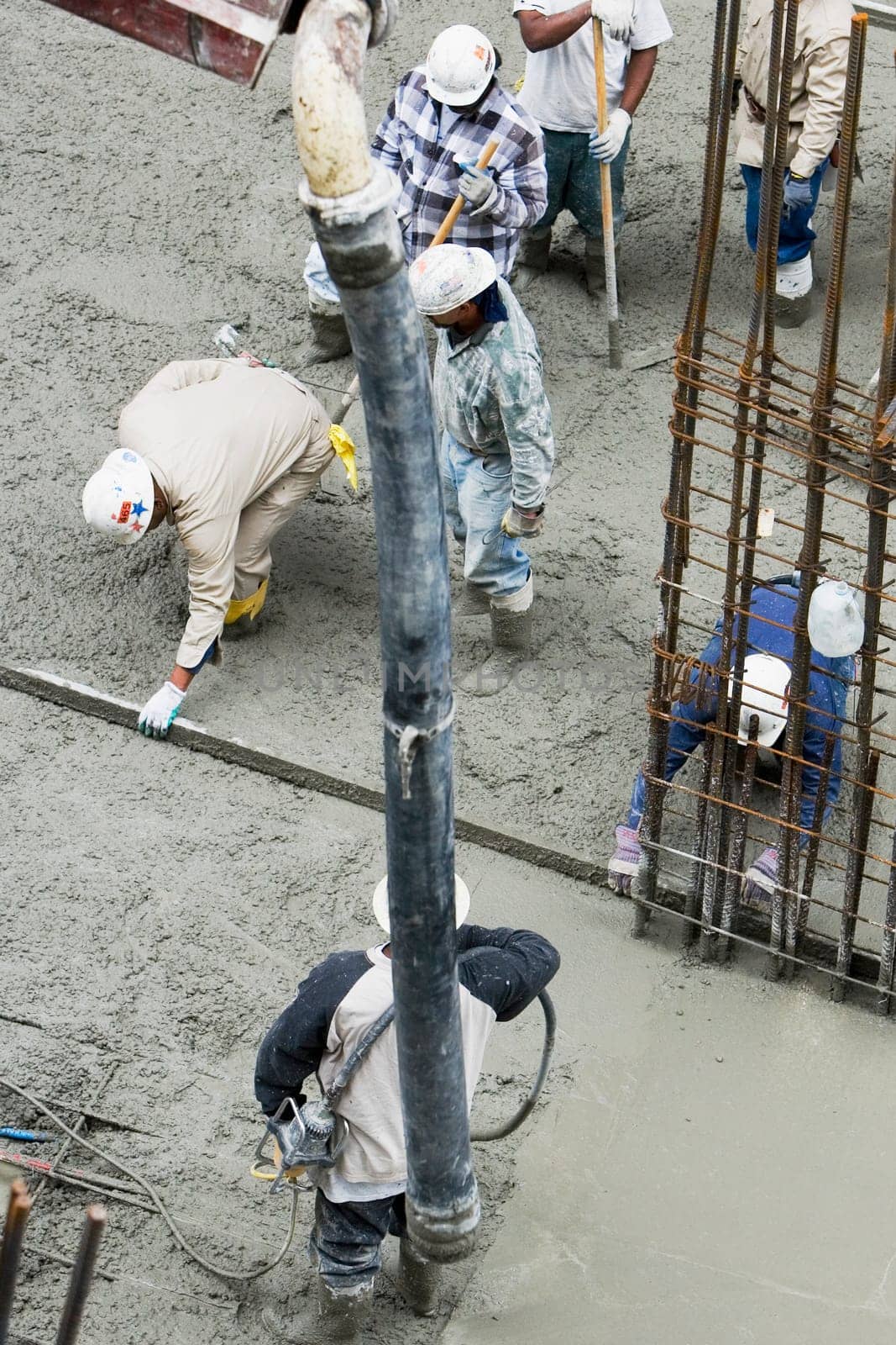 High angle view of construction workers working at a construction site