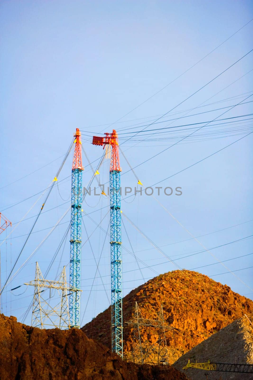 Low angle view of electricity pylons, Las Vegas, Nevada, USA