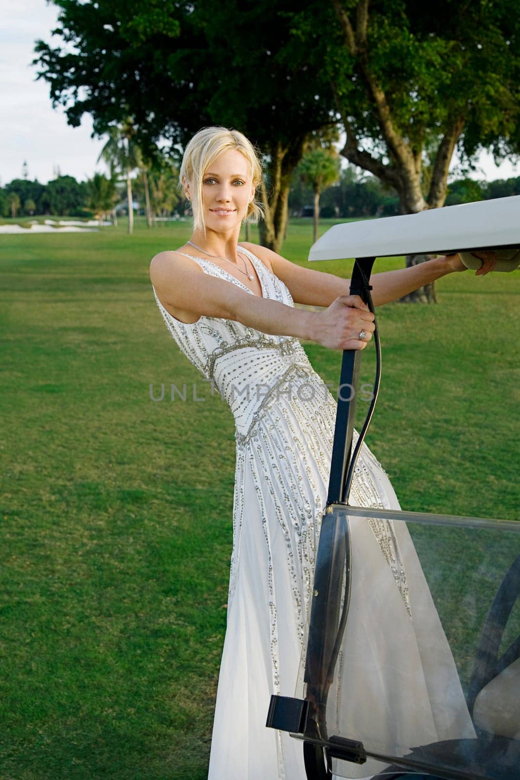 Bride in a golf cart, Biltmore Golf Course, Coral Gables, Florida, USA