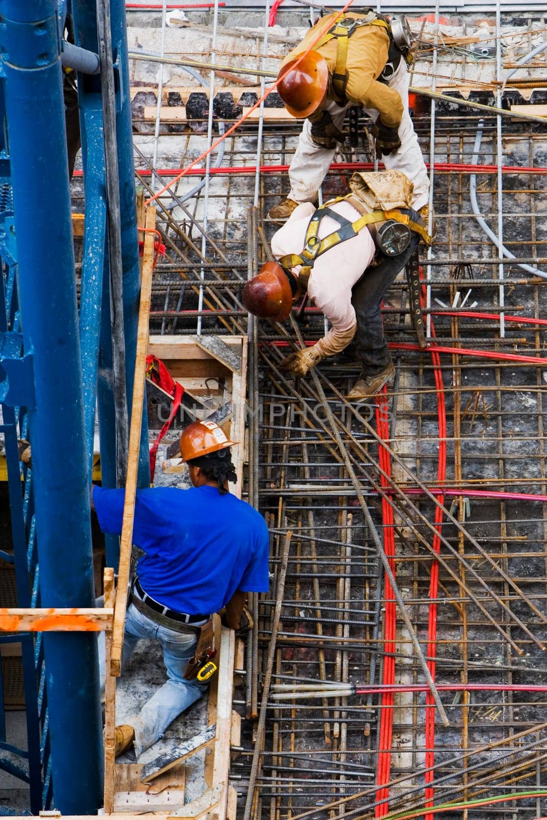High angle view of construction workers working at a construction site