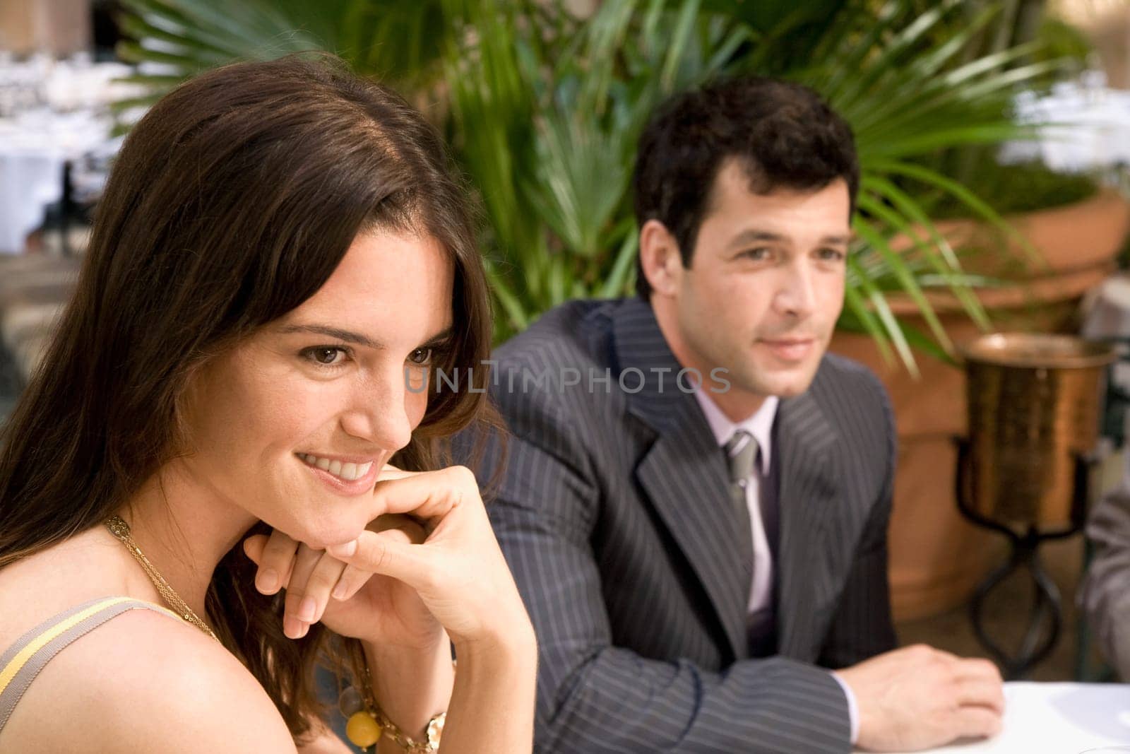 Businessman with a businesswoman smiling, Biltmore Hotel, Coral Gables, Florida, USA