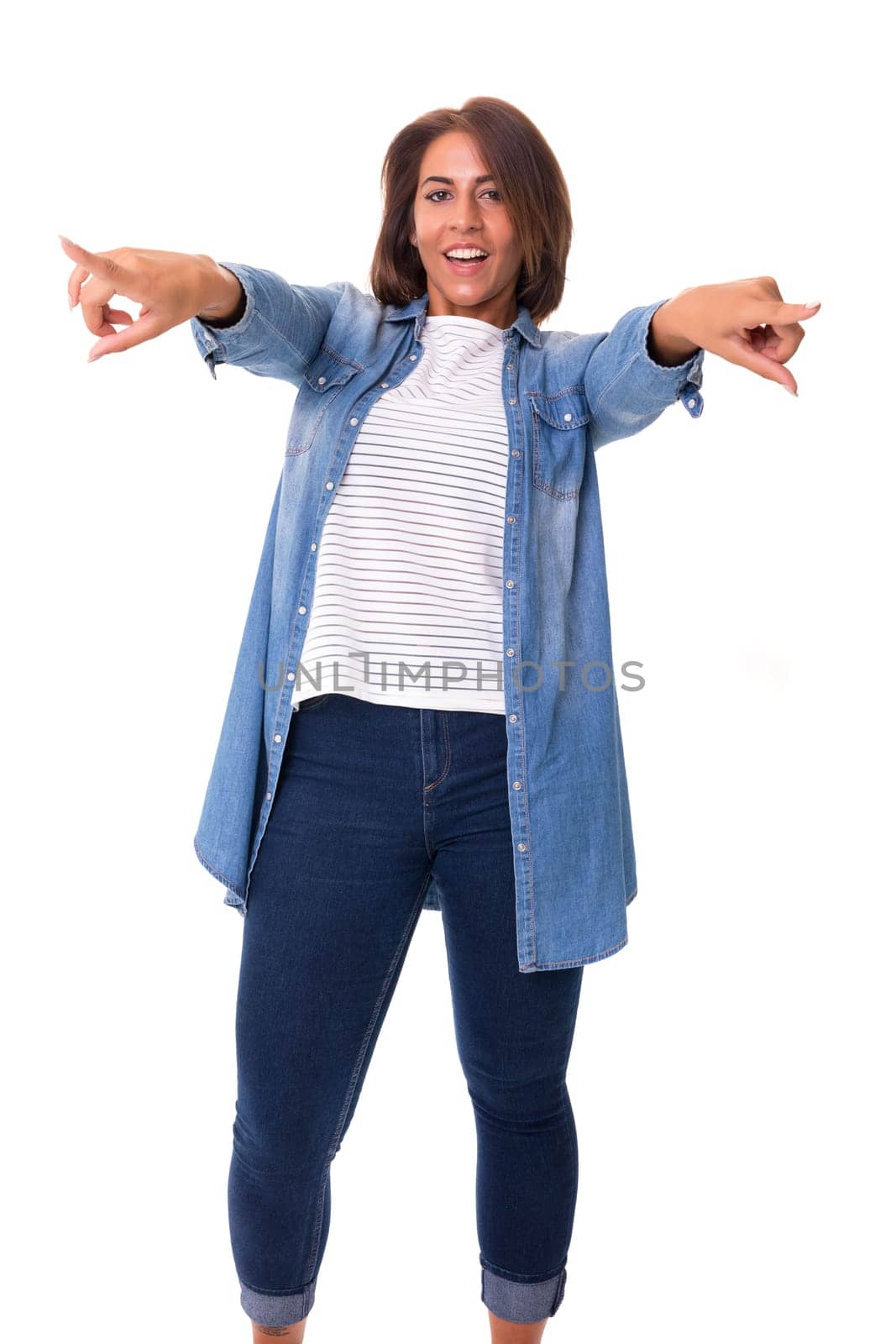 Beautiful young woman signaling ok, isolated over white