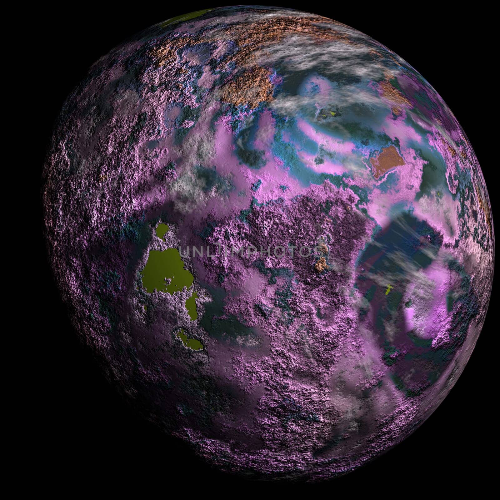 Computer generated planet, isolated over black background