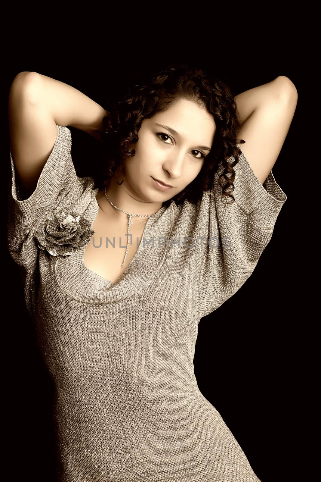 Beautiful woman fashionable portrait, digitally edited