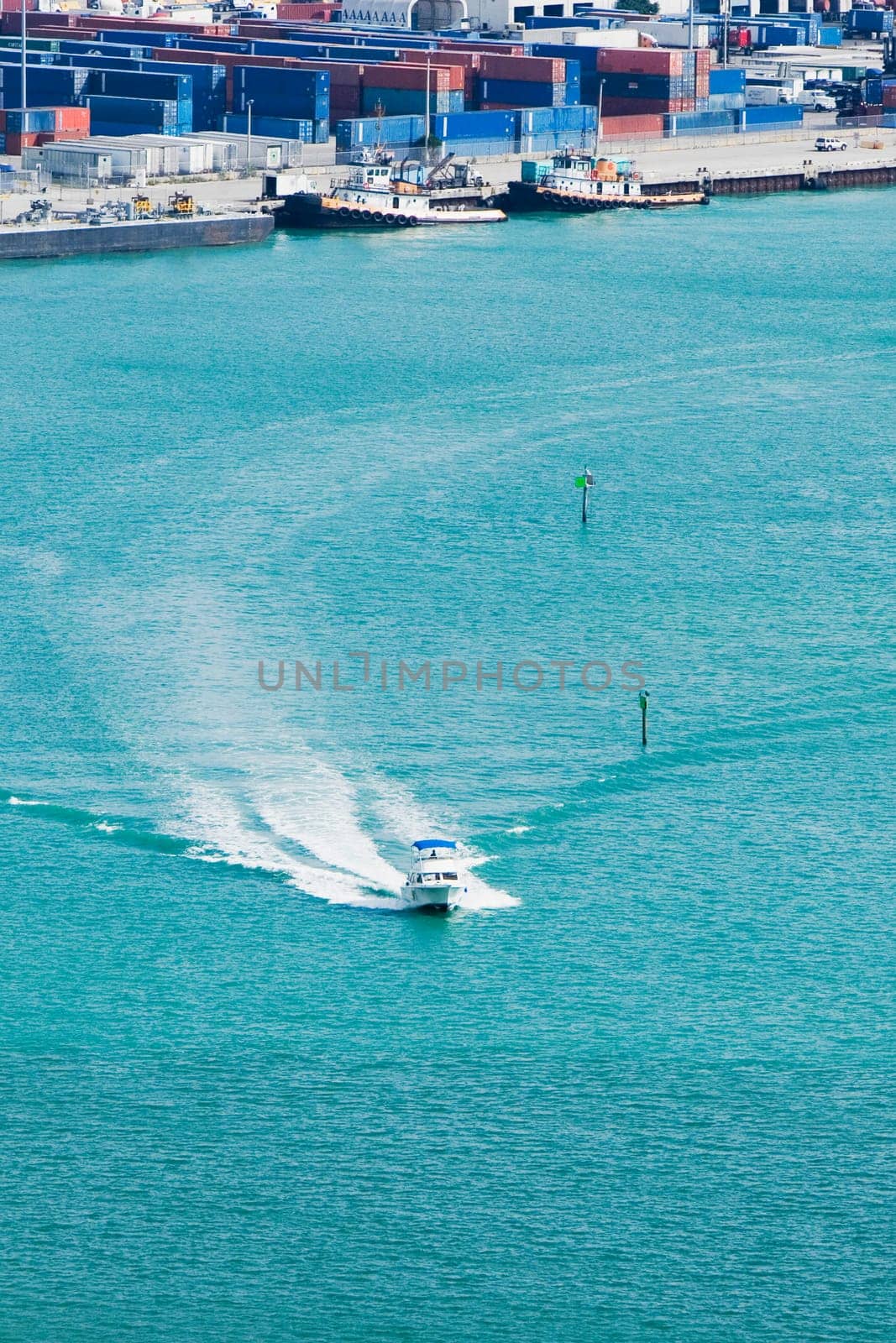 High angle view of a speed boat in the sea