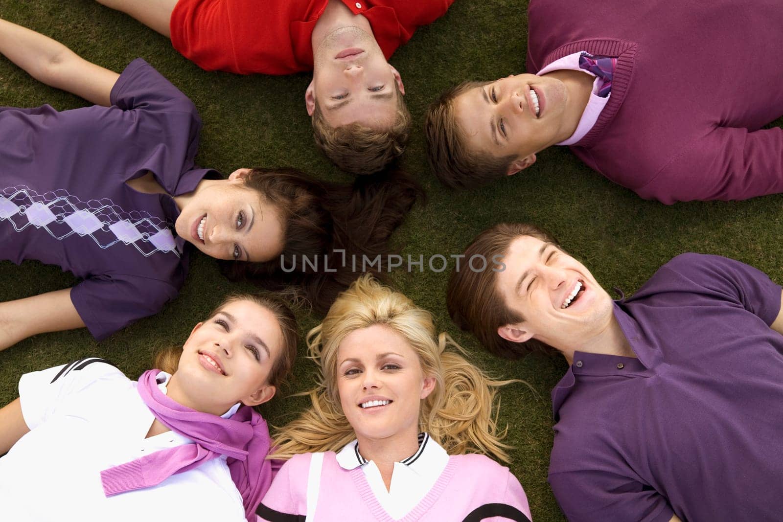 Group of friends lying in a golf course, Biltmore Golf Course, Coral Gables, Florida, USA