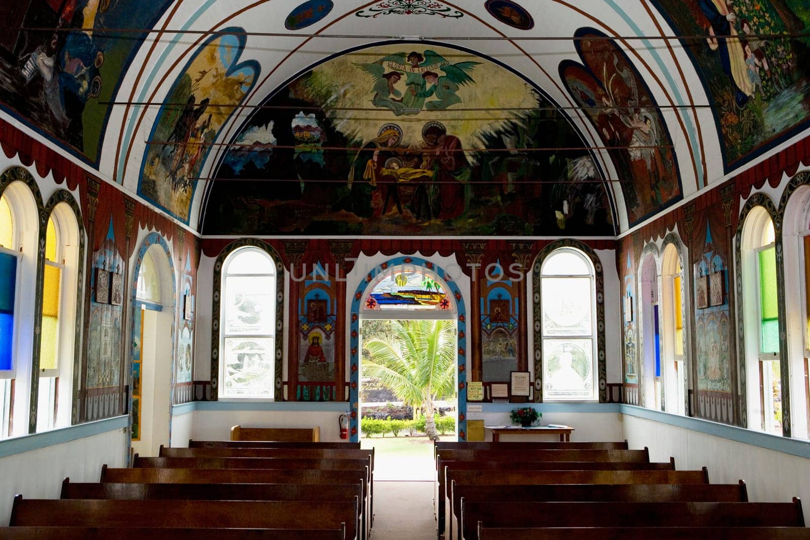 Interiors of a church, Star of the Sea Painted Church, Hawaii, USA