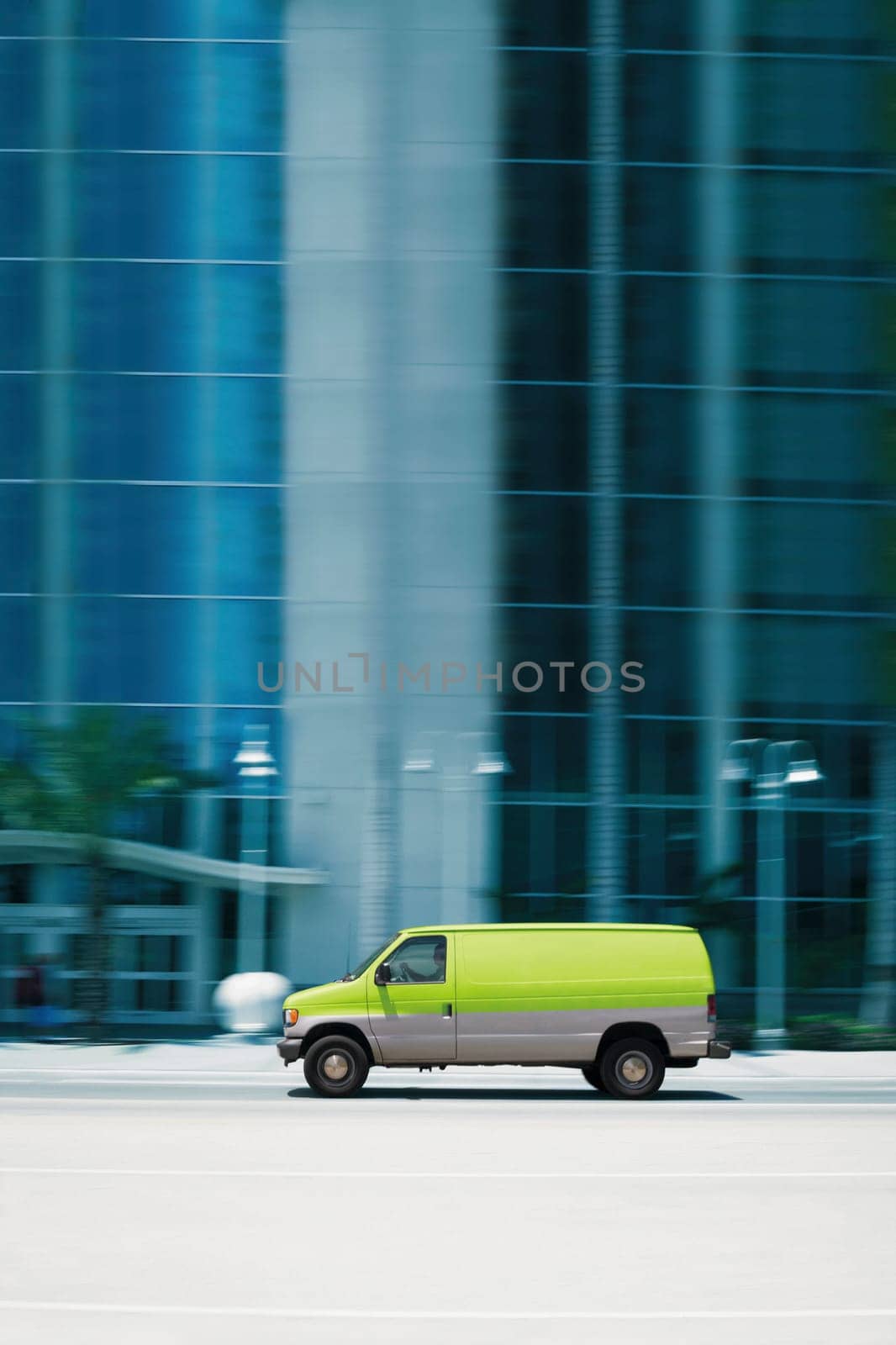 Delivery van moving on the road