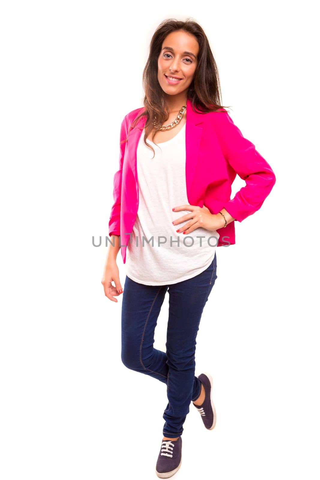 A beautiful business woman posing isolated over a white background