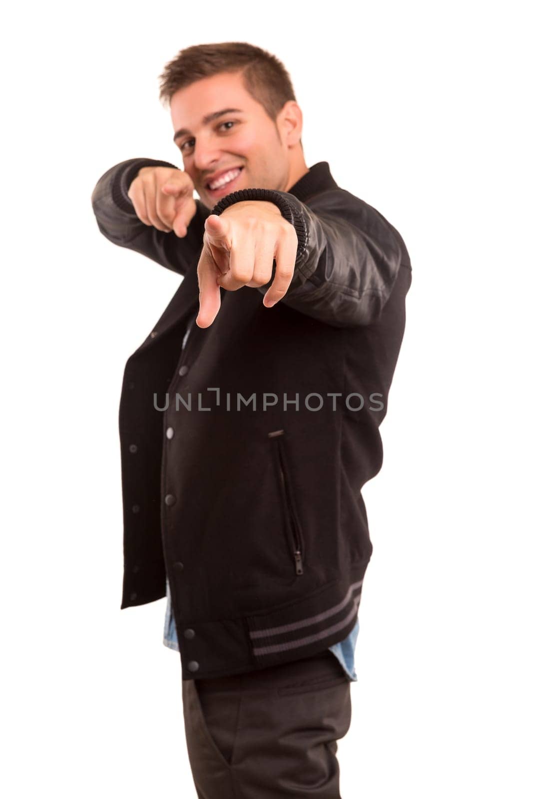 Young student expressing positivity - isolated over white