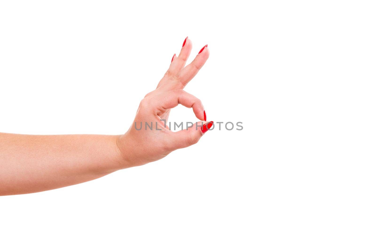 Cropped view of a female signaling ok